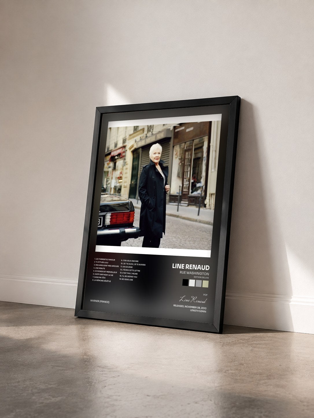 #noir Tableau de l'album Rue Washington (Edition Deluxe) de Line Renaud vu de trois quarts, cadre noir
