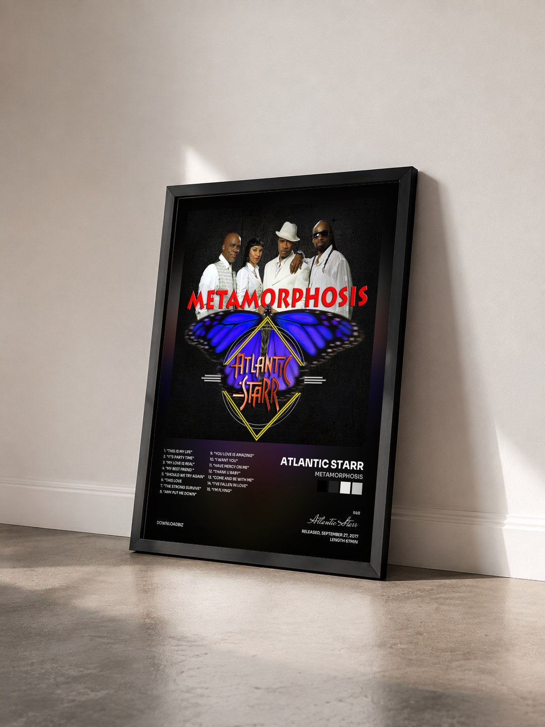 #noir Tableau de l'album Metamorphosis de Atlantic Starr vu de trois quarts, cadre noir