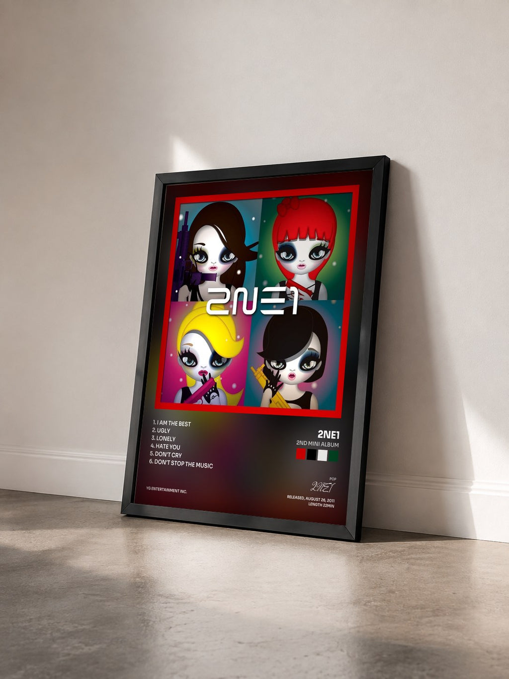 #noir Tableau de l'album 2nd Mini Album de 2NE1 vu de trois quarts, cadre noir