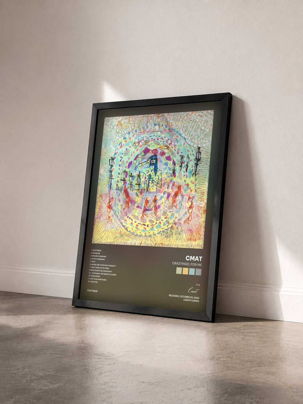 #noir Tableau de l'album Crazymad, For Me de Cmat vu de trois quarts, cadre noir