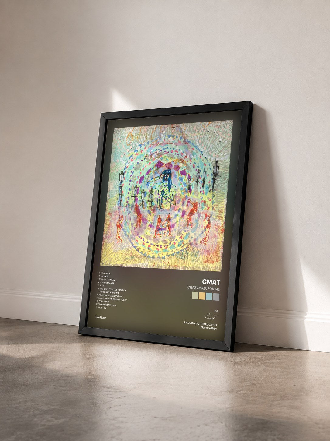 #noir Tableau de l'album Crazymad, For Me de Cmat vu de trois quarts, cadre noir