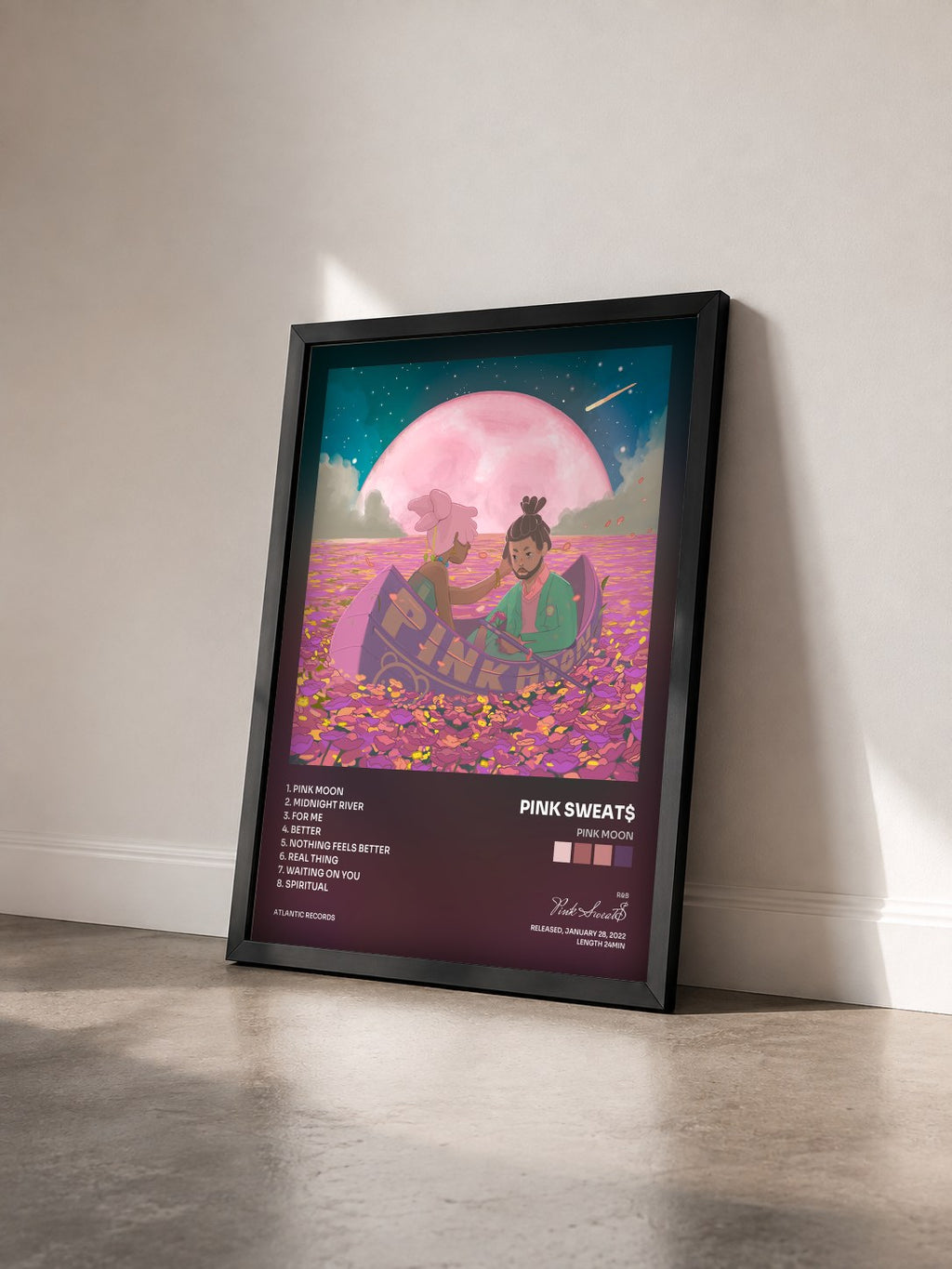 #noir Tableau de l'album Pink Moon de Pink Sweat$ vu de trois quarts, cadre noir