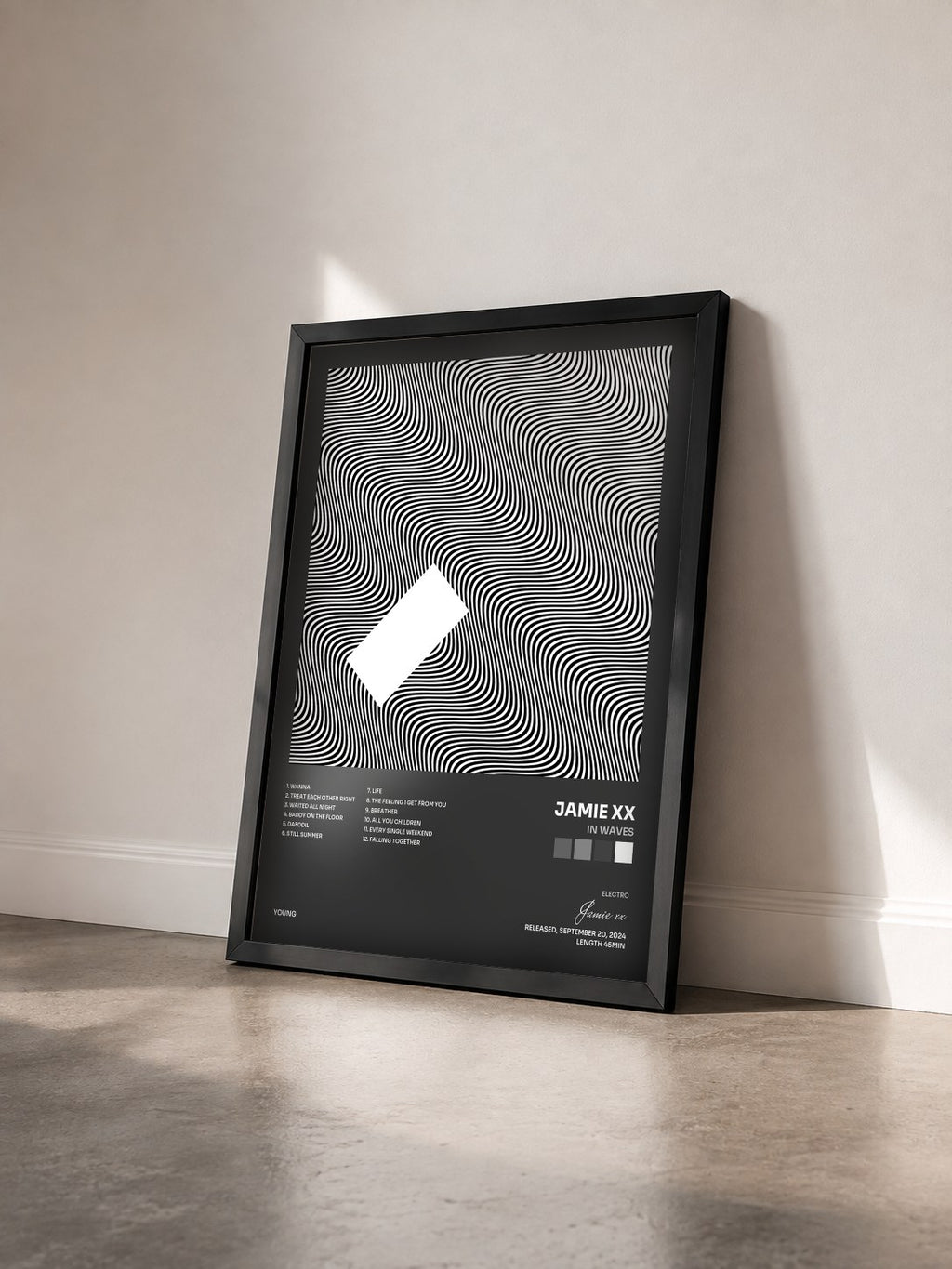 #noir Tableau de l'album In Waves de Jamie xx vu de trois quarts, cadre noir