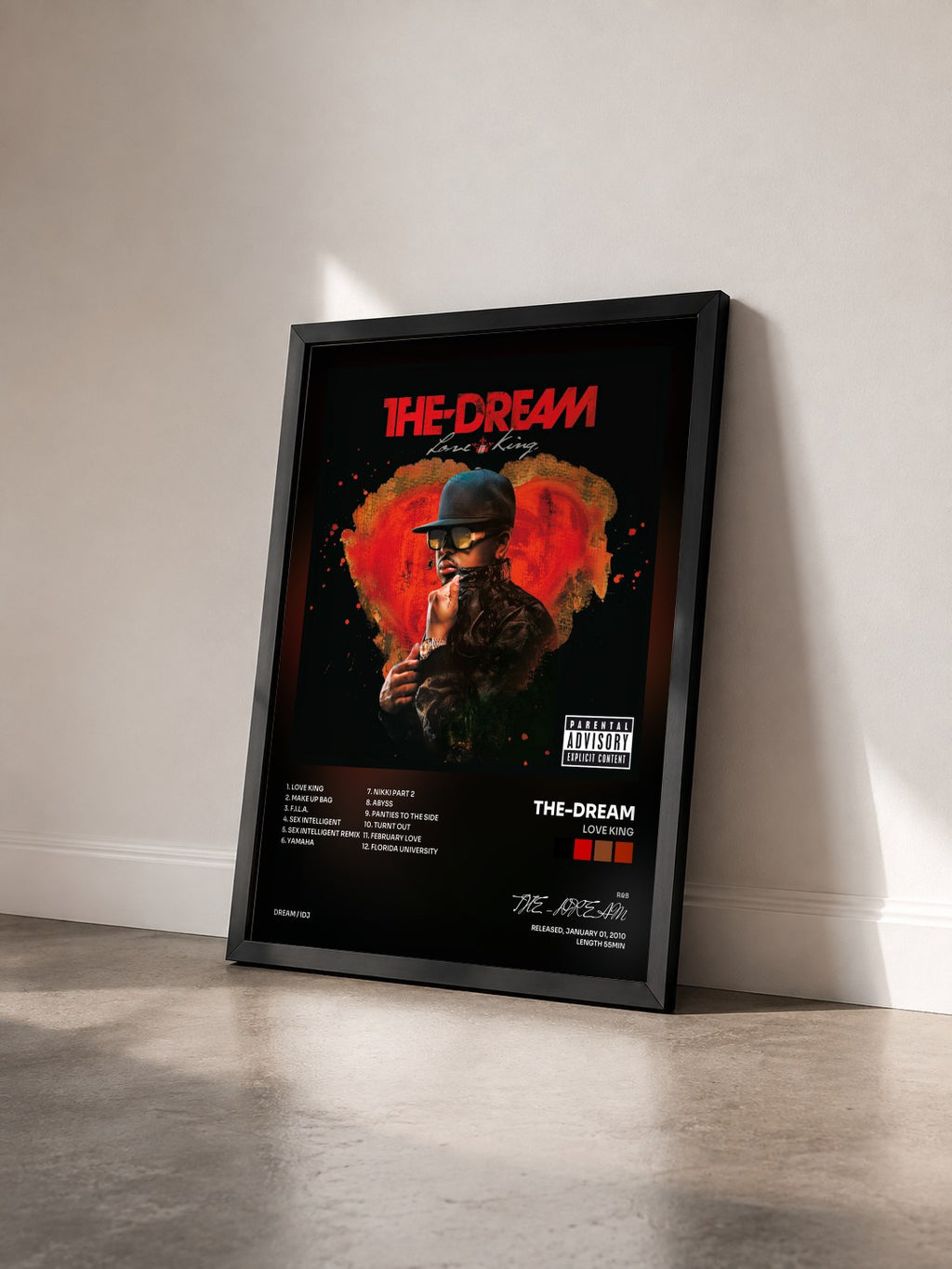 #noir Tableau de l'album Love King de THE-DREAM vu de trois quarts, cadre noir