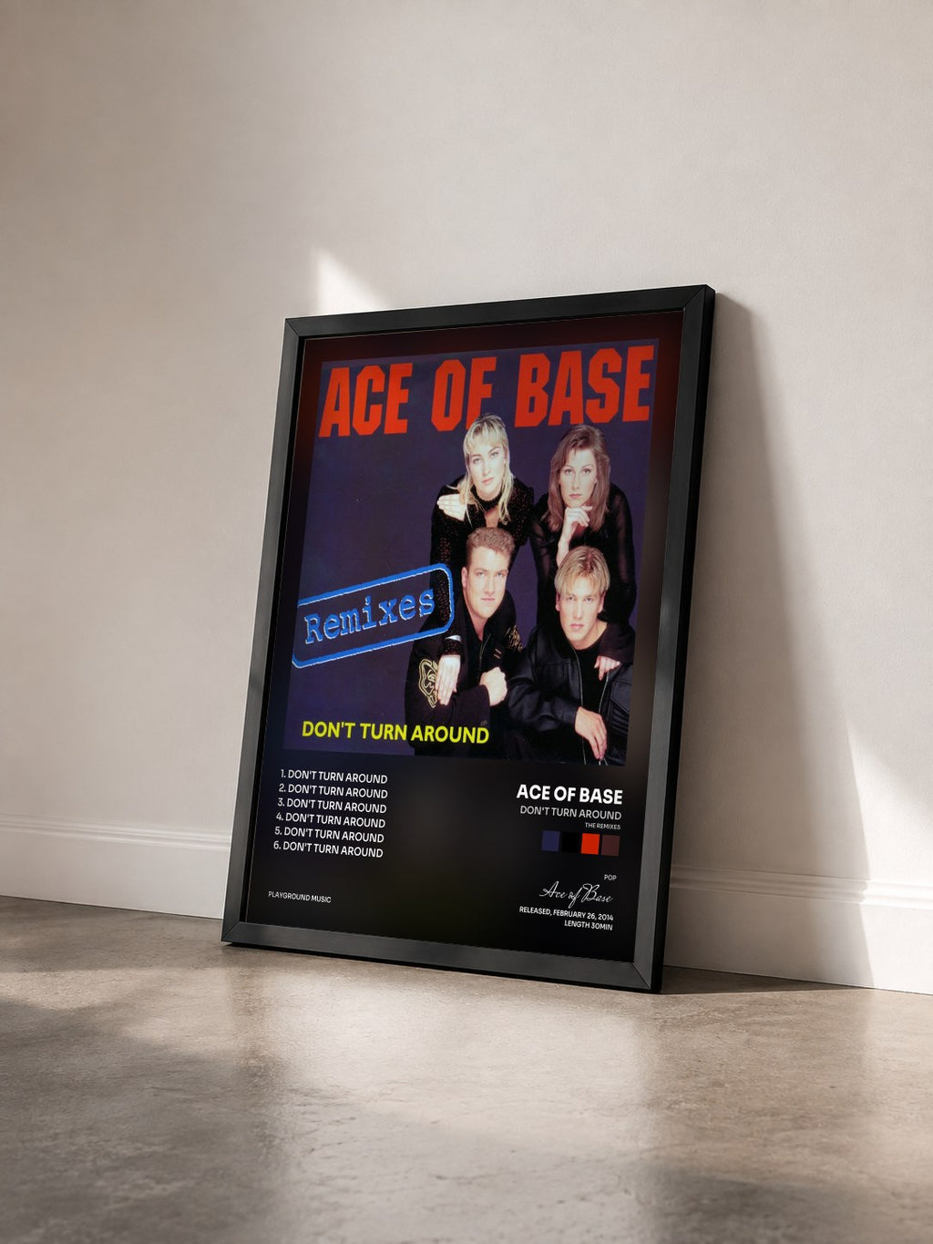 #noir Tableau de l'album Don't Turn Around (The Remixes) de Ace of Base vu de trois quarts, cadre noir