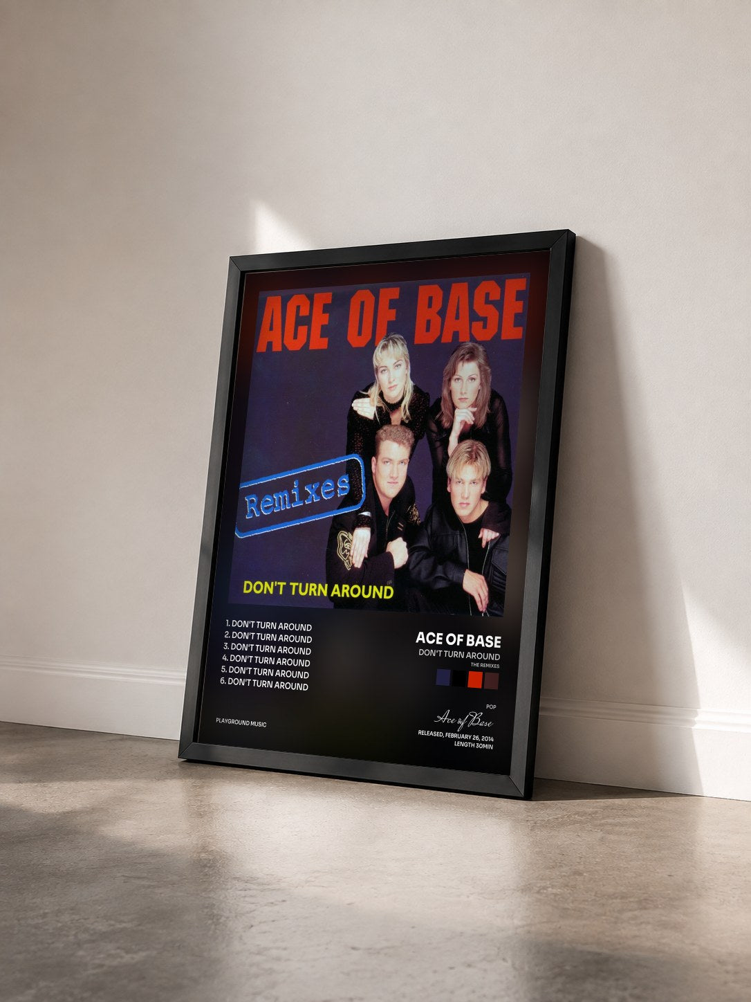 #noir Tableau de l'album Don't Turn Around (The Remixes) de Ace of Base vu de trois quarts, cadre noir