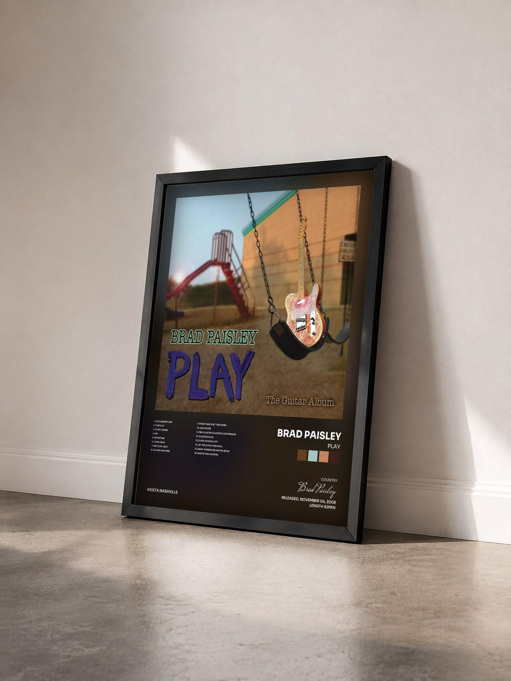 #noir Tableau de l'album Play de Brad Paisley vu de trois quarts, cadre noir
