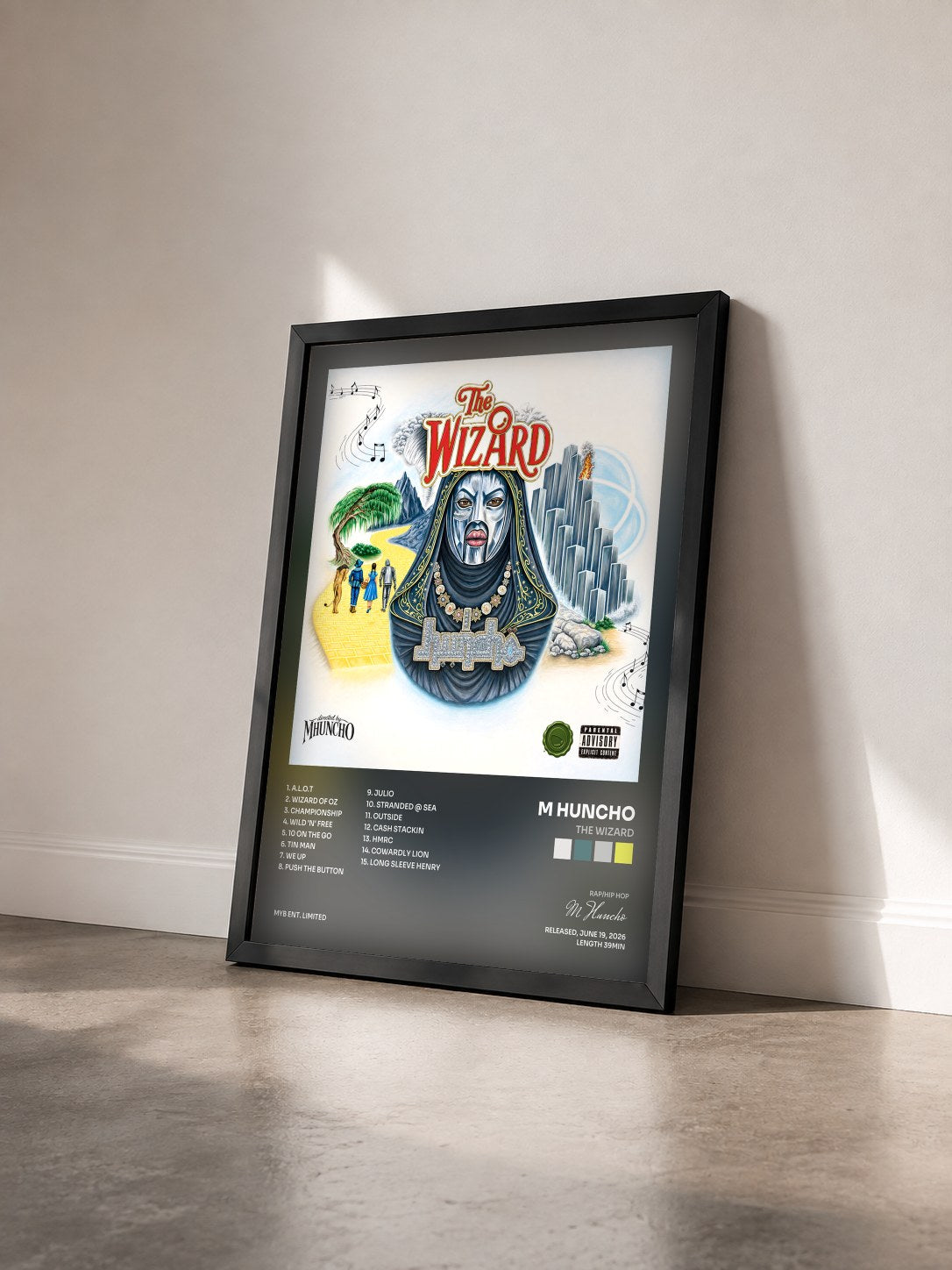 #noir Tableau de l'album THE WIZARD de M Huncho vu de trois quarts, cadre noir