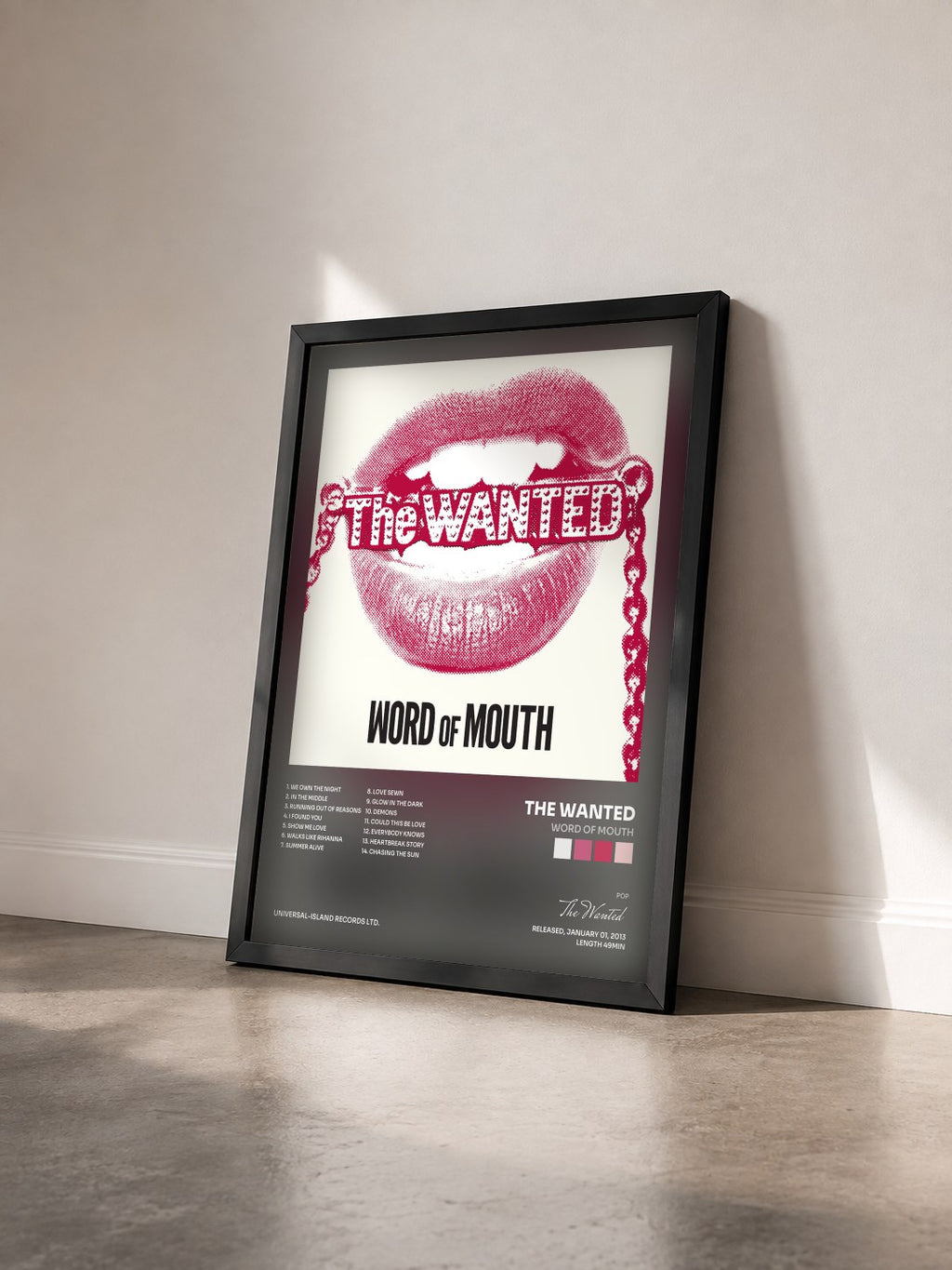 #noir Tableau de l'album Word Of Mouth de The Wanted vu de trois quarts, cadre noir