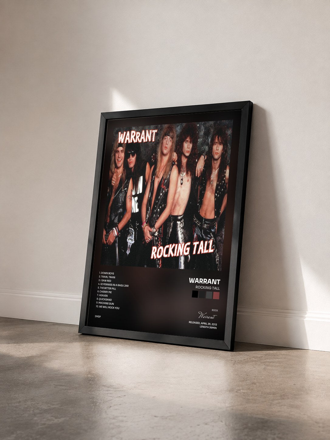 #noir Tableau de l'album Rocking Tall de Warrant vu de trois quarts, cadre noir