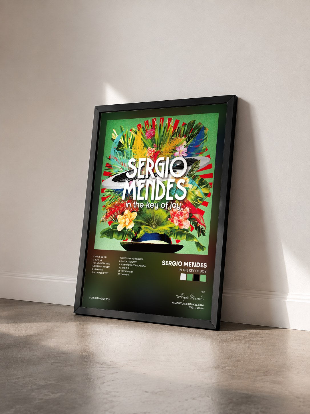 #noir Tableau de l'album In The Key of Joy de Sergio Mendes vu de trois quarts, cadre noir