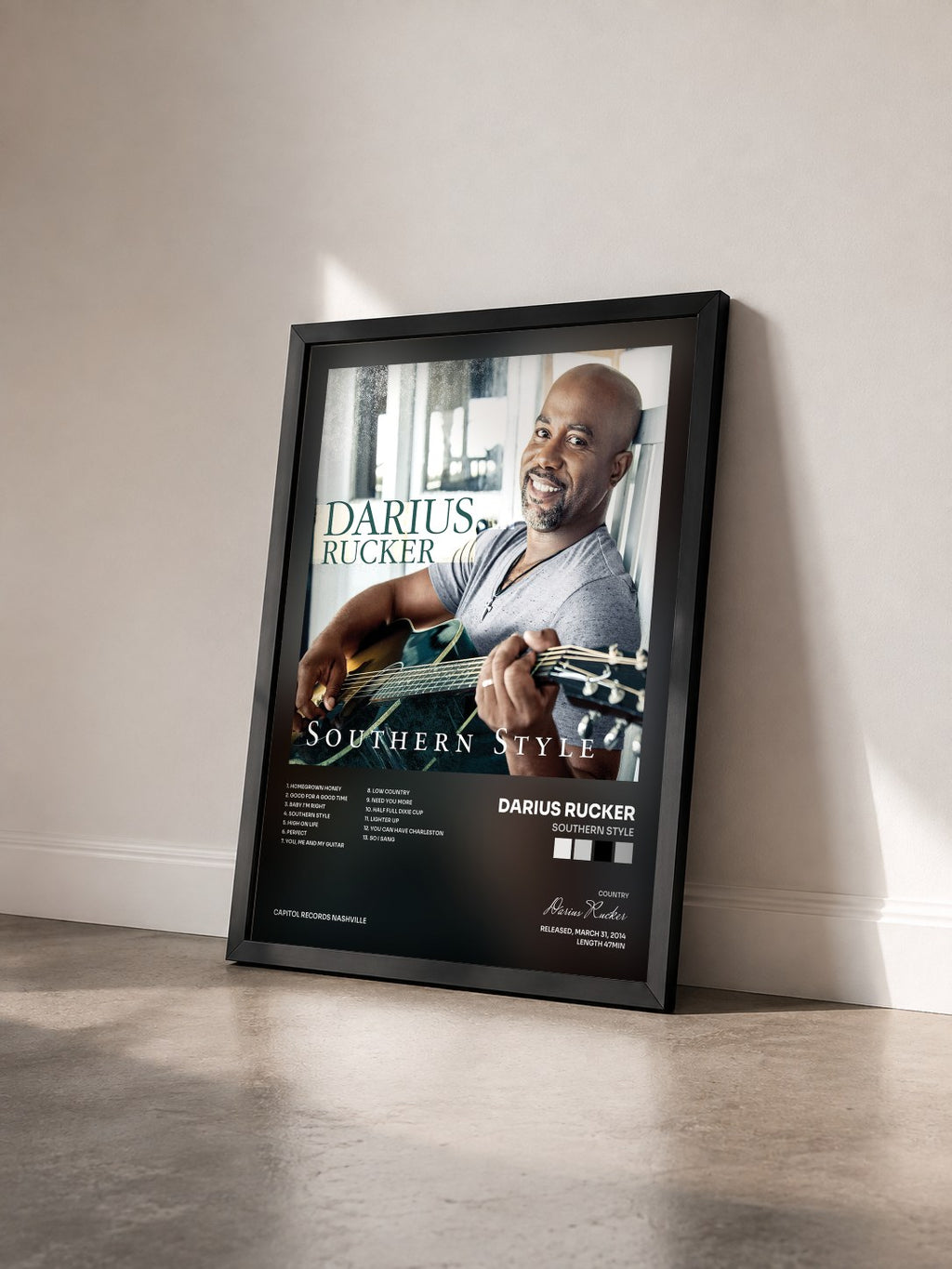 #noir Tableau de l'album Southern Style de Darius Rucker vu de trois quarts, cadre noir