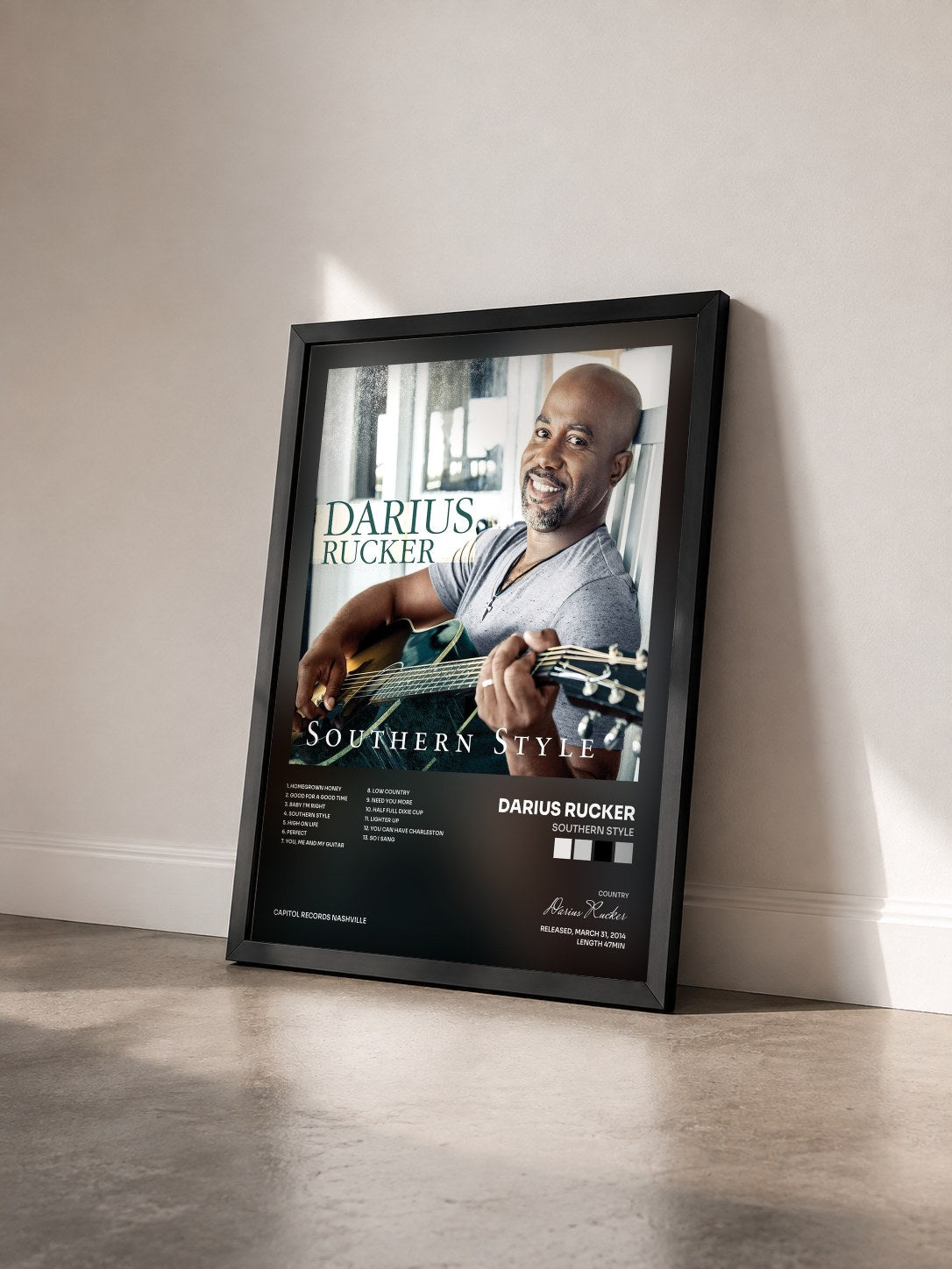 #noir Tableau de l'album Southern Style de Darius Rucker vu de trois quarts, cadre noir