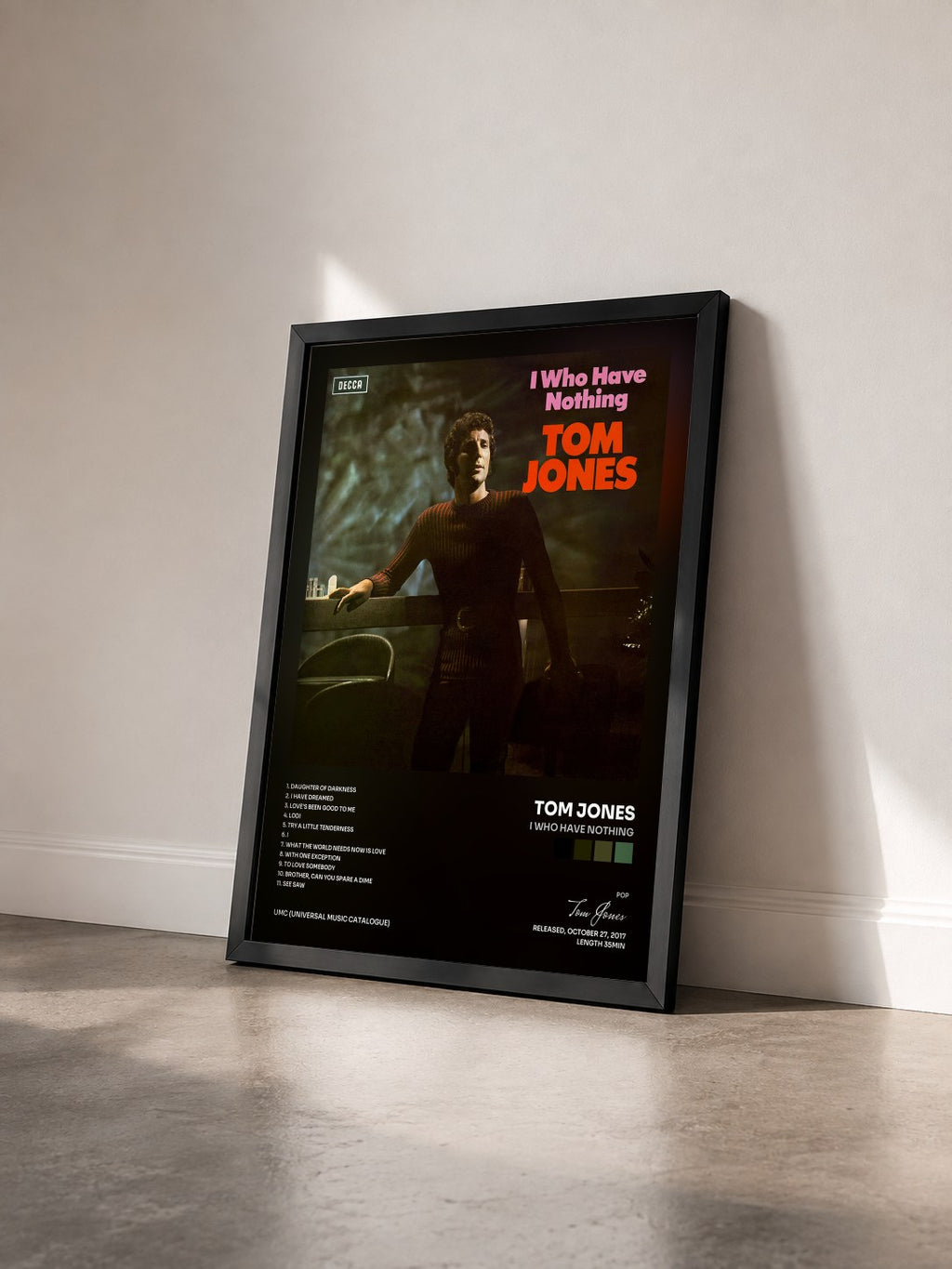 #noir Tableau de l'album I Who Have Nothing de Tom Jones vu de trois quarts, cadre noir