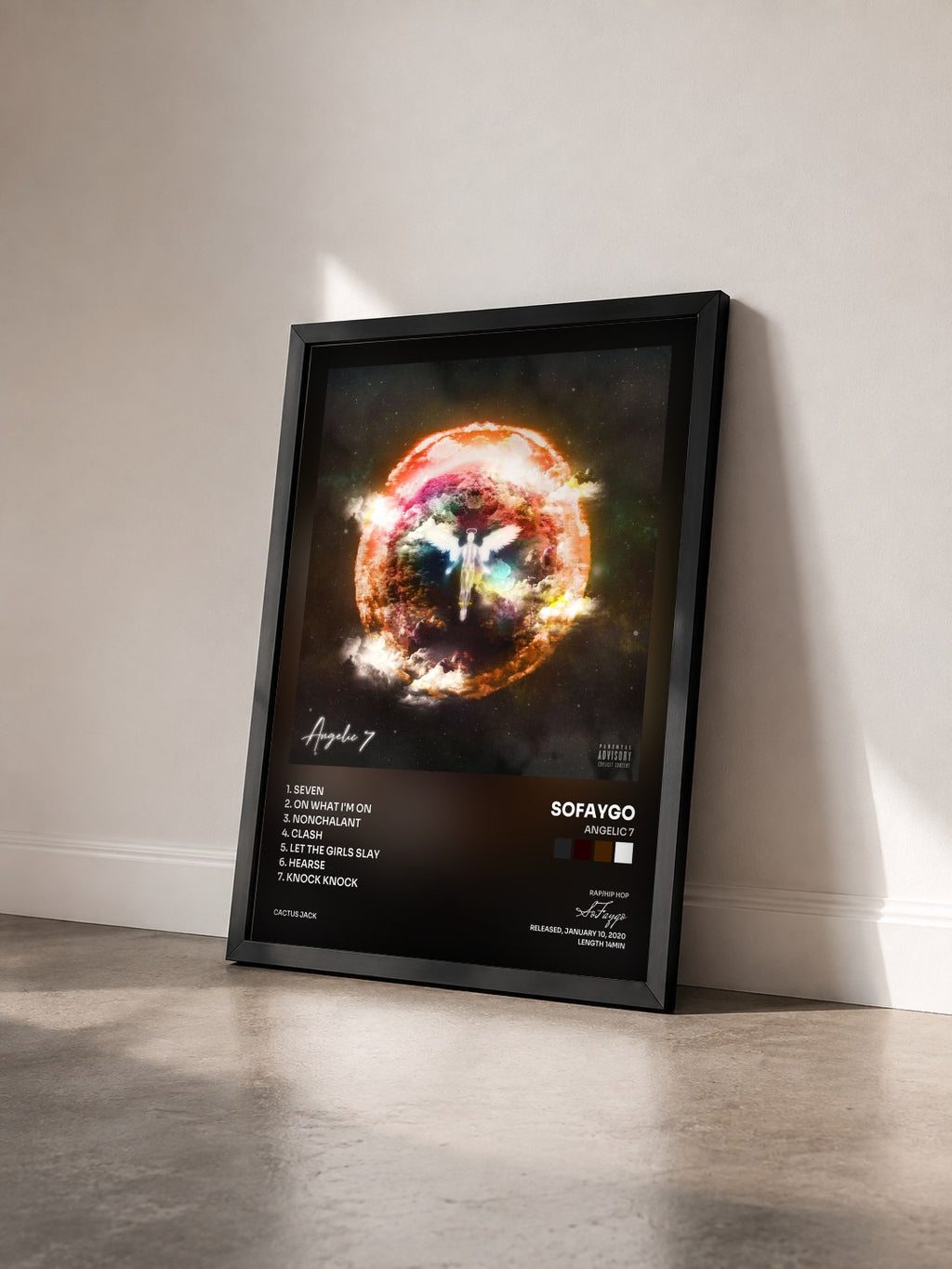 #noir Tableau de l'album Angelic 7 de SoFaygo vu de trois quarts, cadre noir
