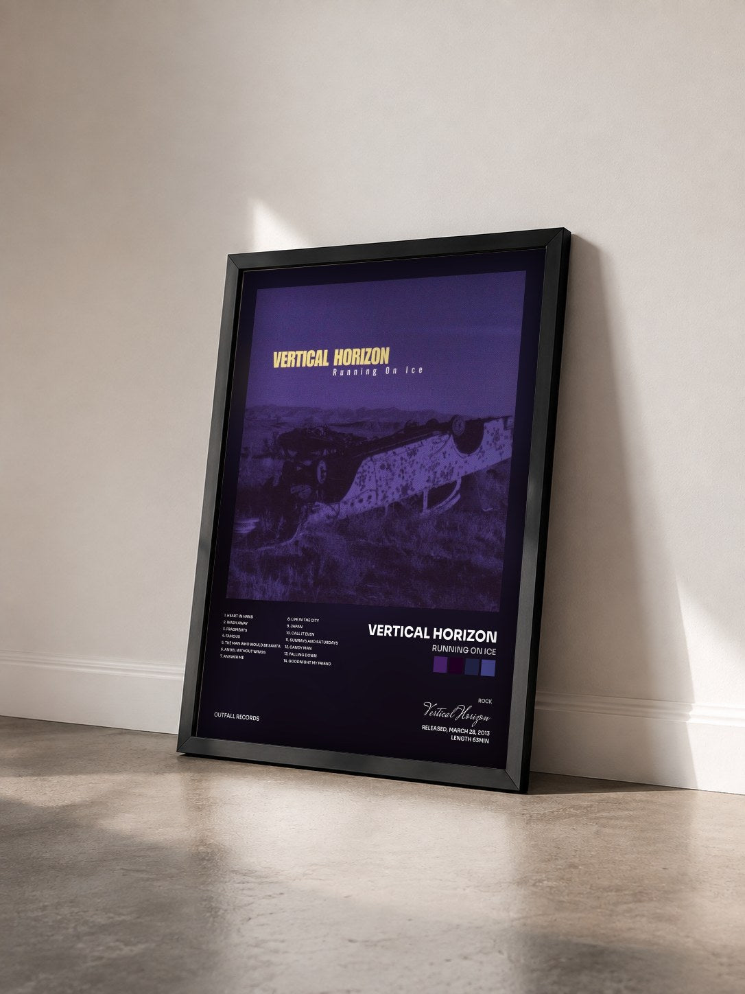 #noir Tableau de l'album Running On Ice de Vertical Horizon vu de trois quarts, cadre noir