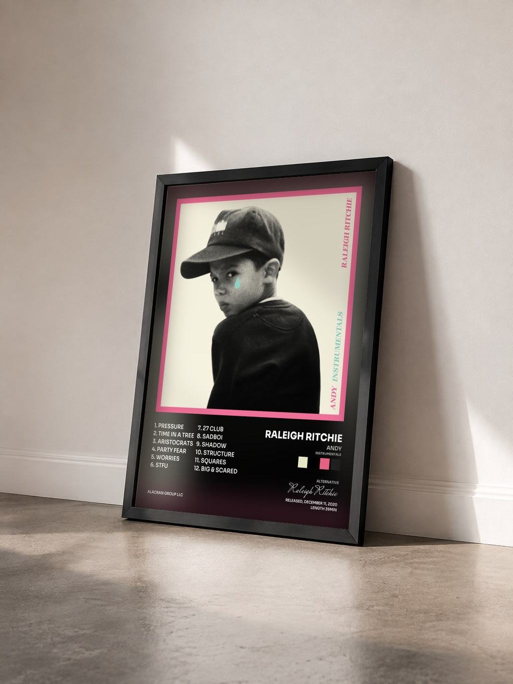 #noir Tableau de l'album Andy (Instrumentals) de Raleigh Ritchie vu de trois quarts, cadre noir