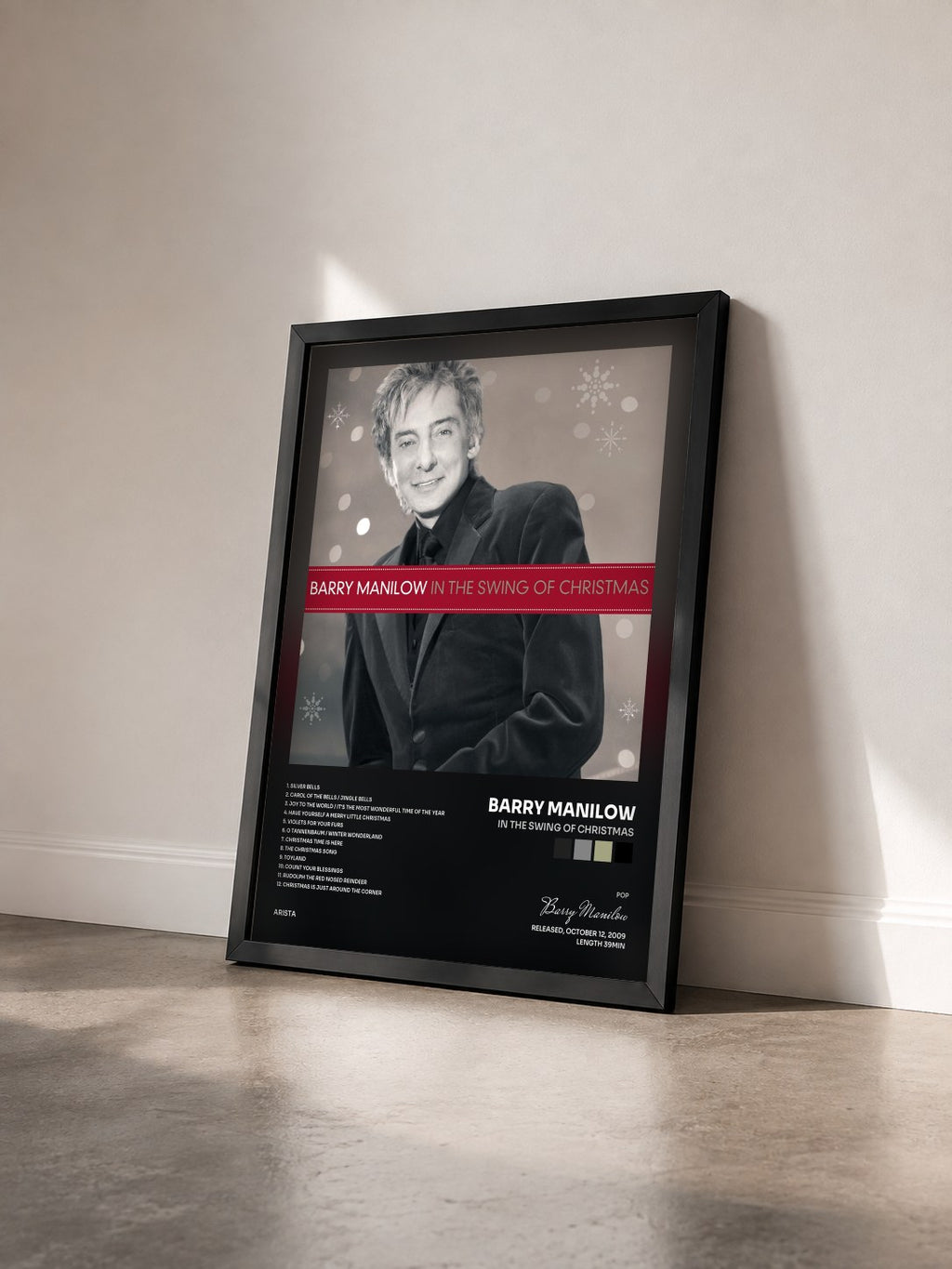 #noir Tableau de l'album In The Swing Of Christmas de Barry Manilow vu de trois quarts, cadre noir