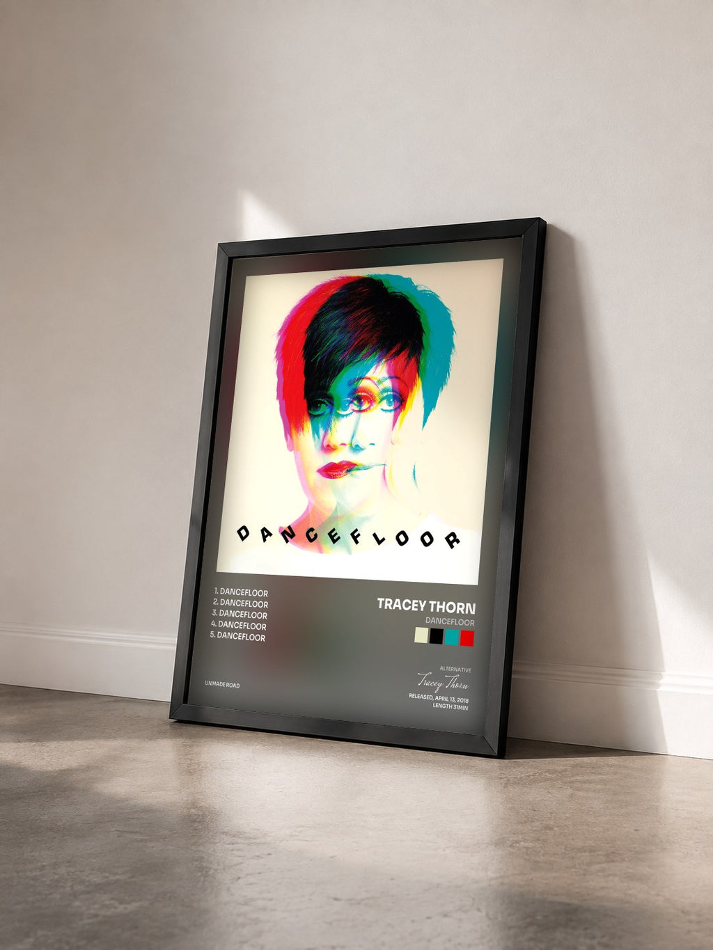 #noir Tableau de l'album Dancefloor de Tracey Thorn vu de trois quarts, cadre noir