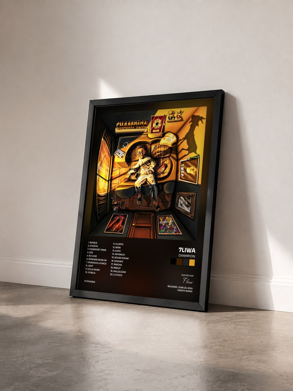 #noir Tableau de l'album Champion de 7liwa vu de trois quarts, cadre noir