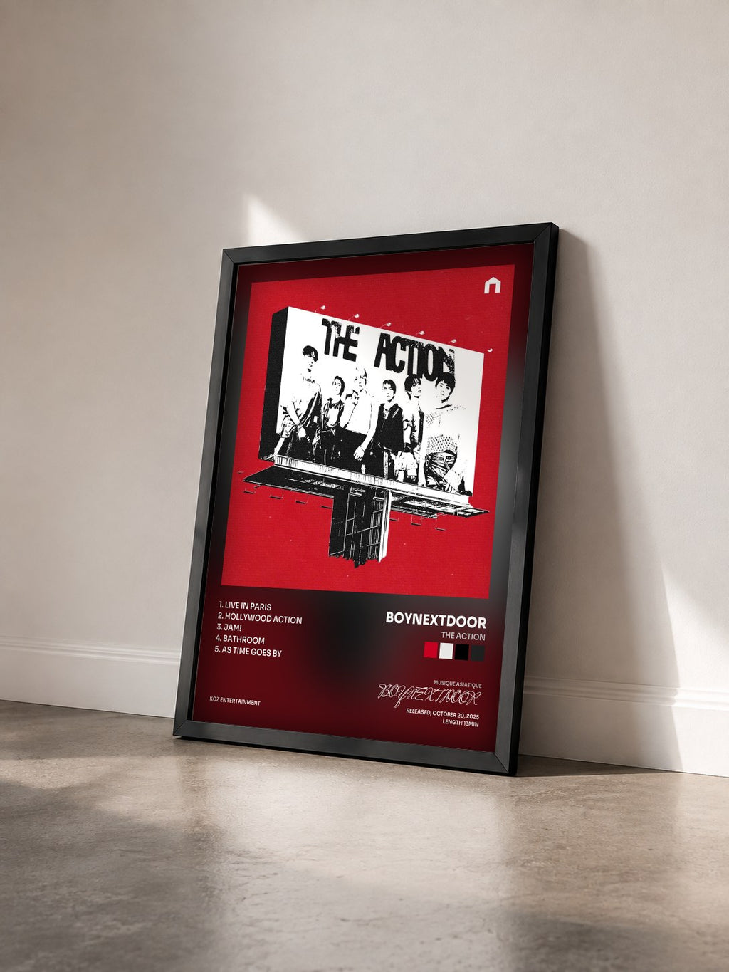 #noir Tableau de l'album The Action de BOYNEXTDOOR vu de trois quarts, cadre noir