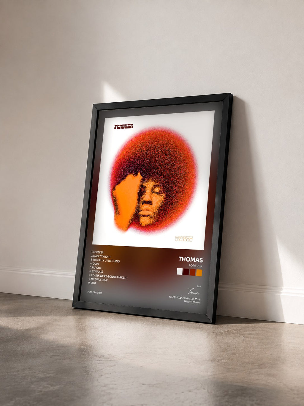 #noir Tableau de l'album Forever de Thomas vu de trois quarts, cadre noir