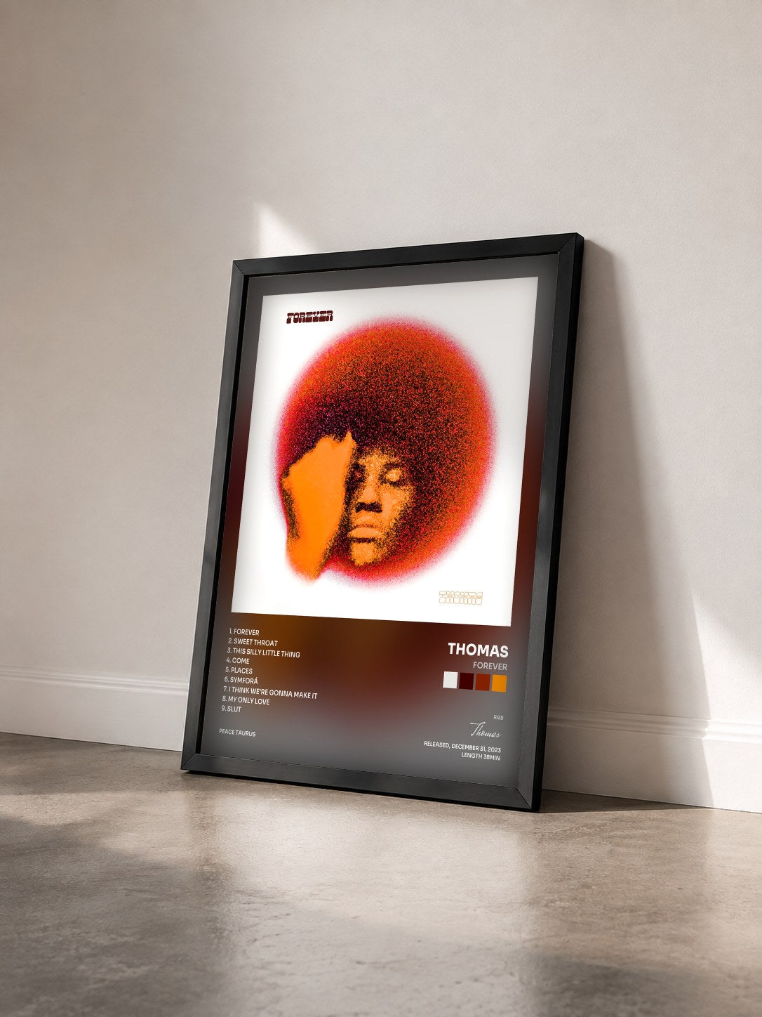 #noir Tableau de l'album Forever de Thomas vu de trois quarts, cadre noir