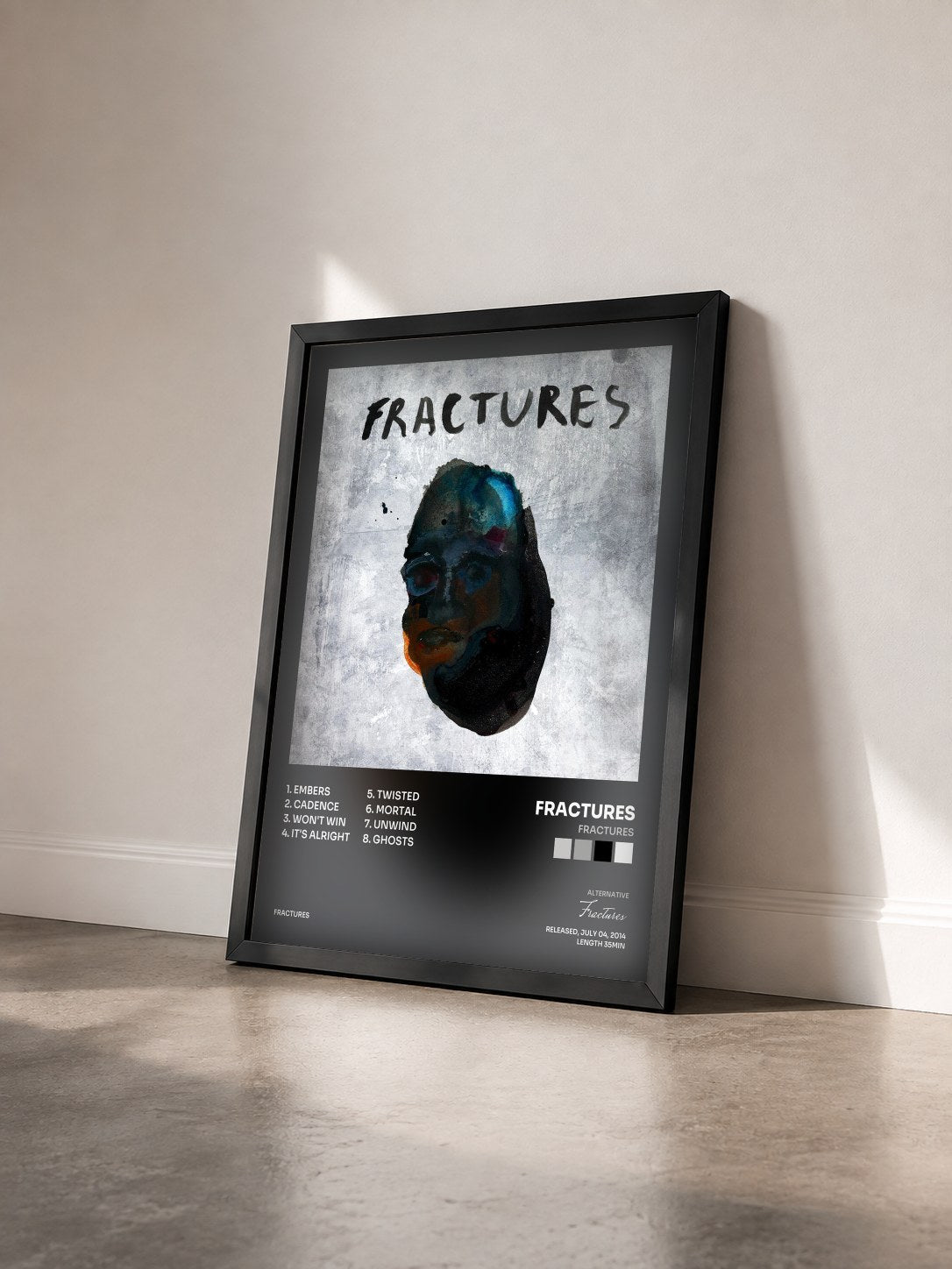 #noir Tableau de l'album Fractures de Fractures vu de trois quarts, cadre noir