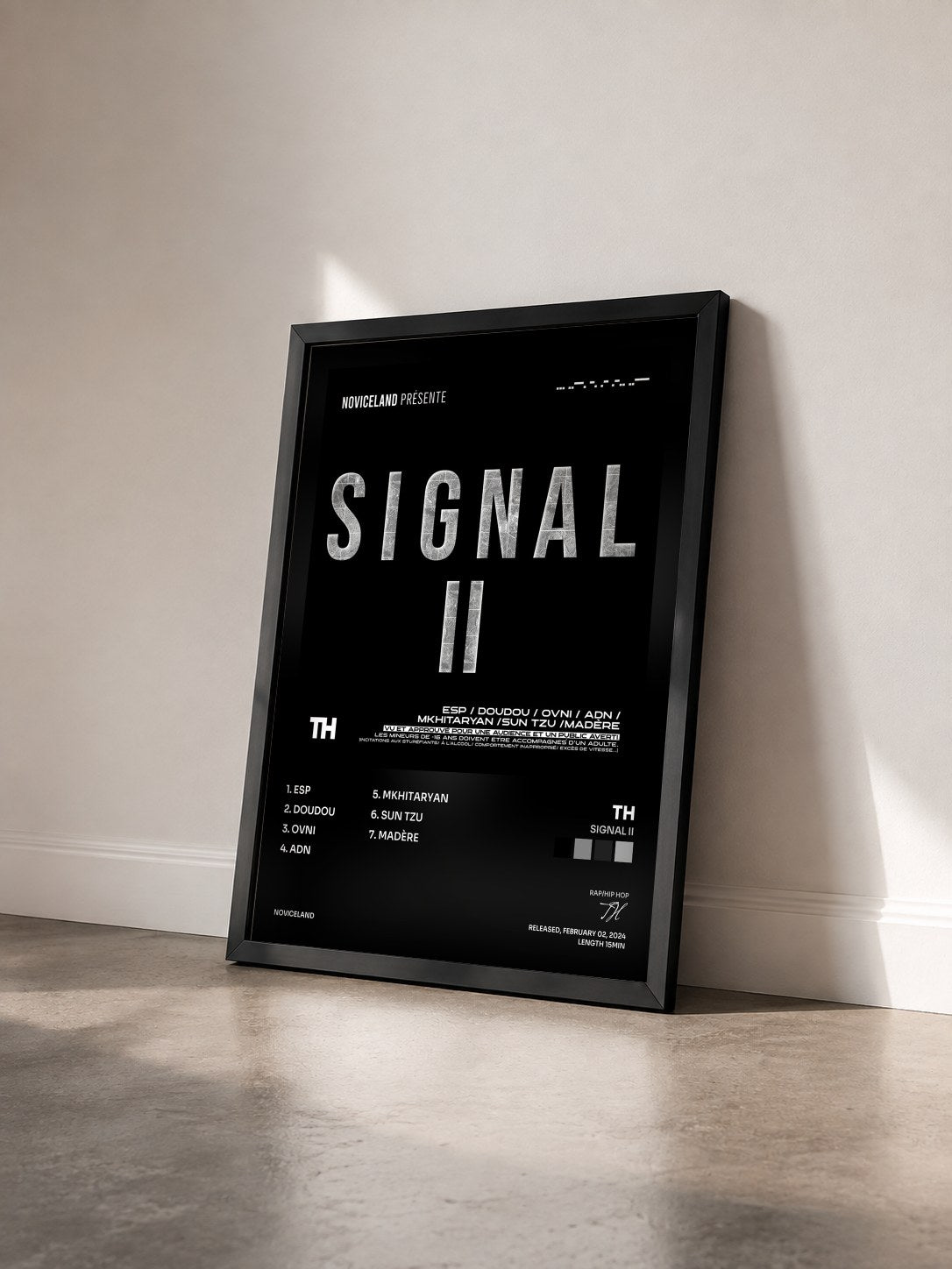 #noir Tableau de l'album SIGNAL II de TH vu de trois quarts, cadre noir
