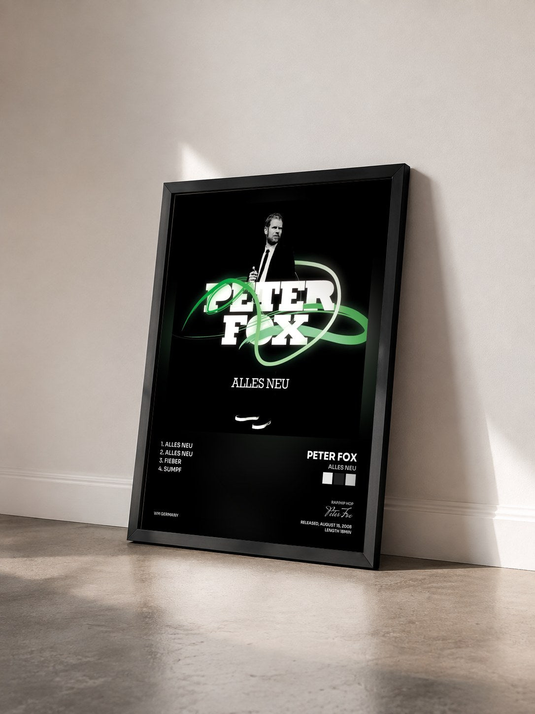 #noir Tableau de l'album Alles neu de Peter Fox vu de trois quarts, cadre noir