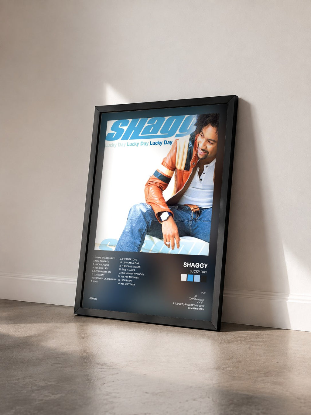 #noir Tableau de l'album Lucky Day de Shaggy vu de trois quarts, cadre noir