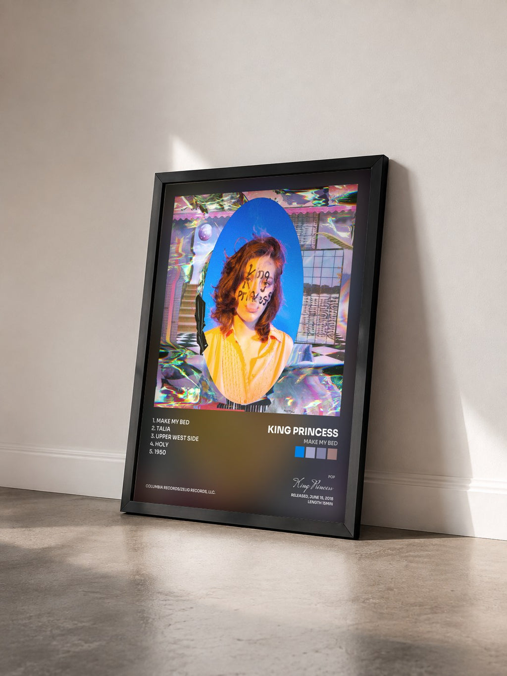 #noir Tableau de l'album Make My Bed de King Princess vu de trois quarts, cadre noir