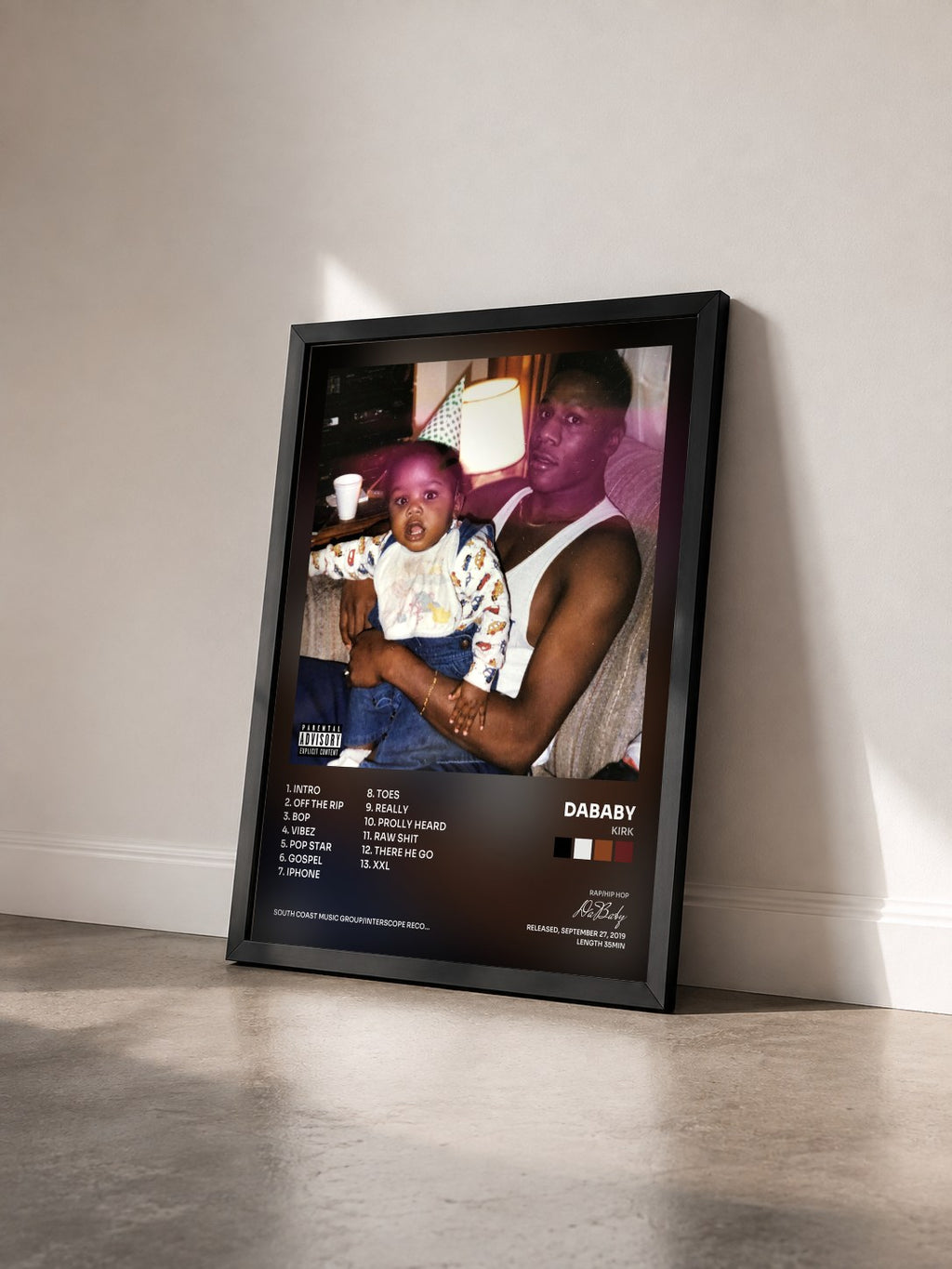 #noir Tableau de l'album KIRK de DaBaby vu de trois quarts, cadre noir