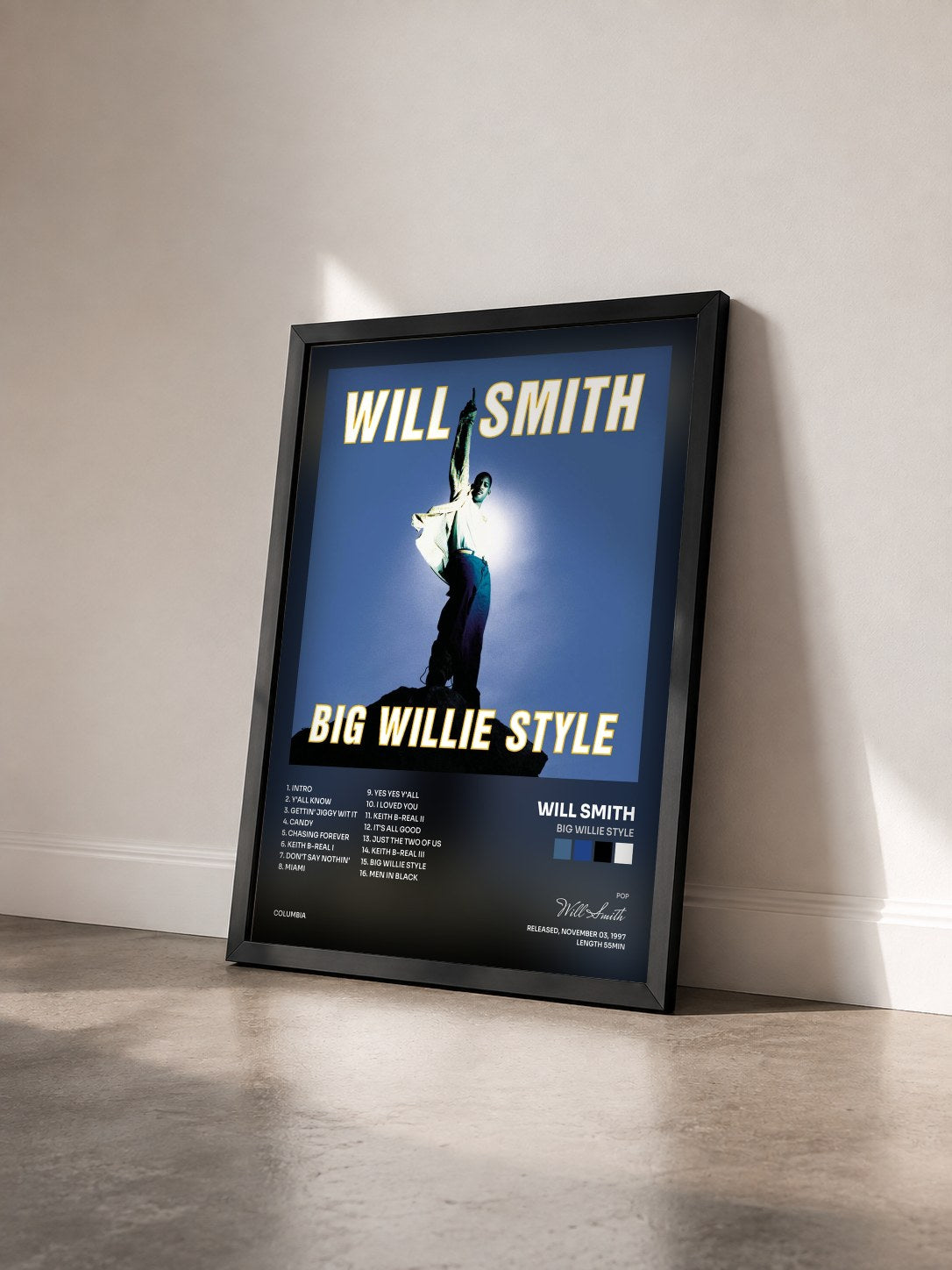 #noir Tableau de l'album Big Willie Style de Will Smith vu de trois quarts, cadre noir