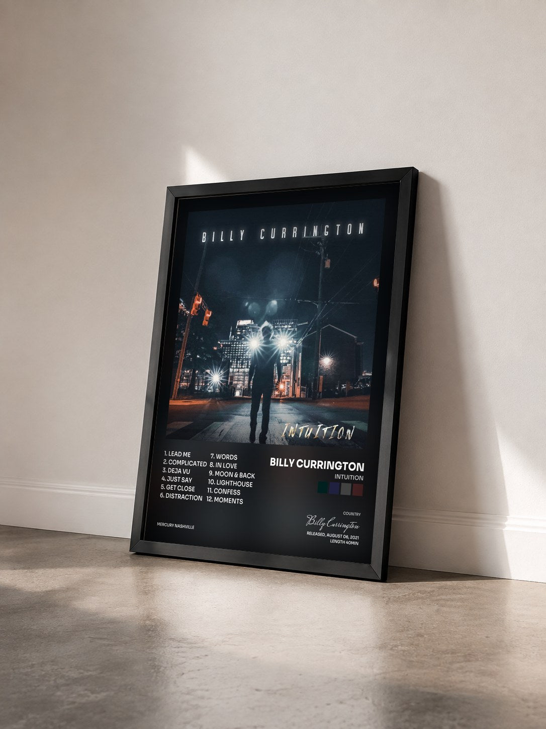#noir Tableau de l'album Intuition de Billy Currington vu de trois quarts, cadre noir