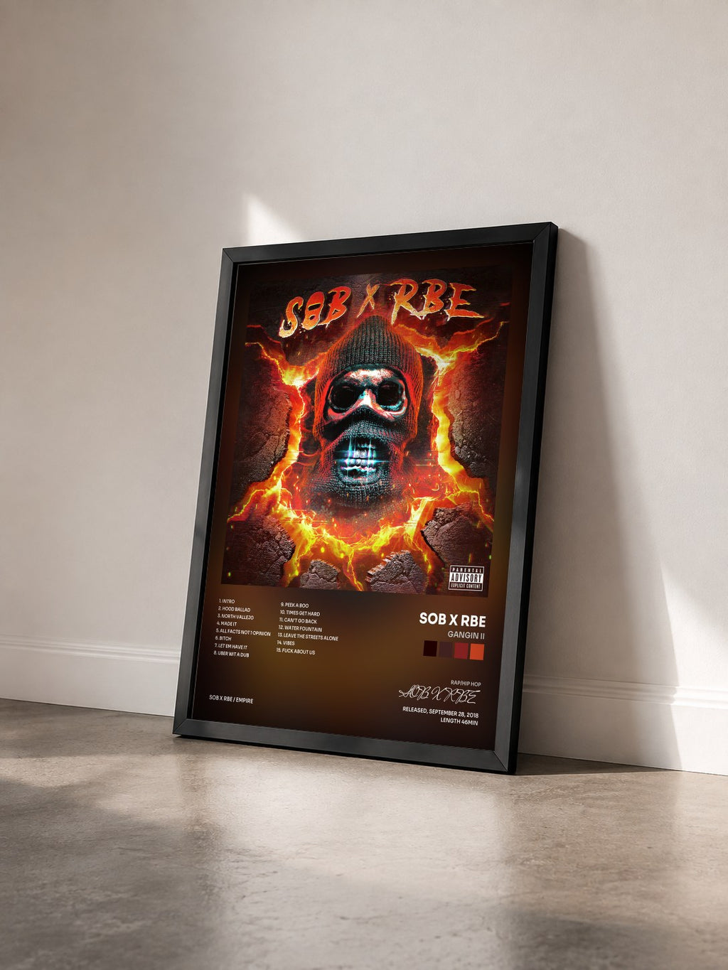 #noir Tableau de l'album GANGIN II de SOB X RBE vu de trois quarts, cadre noir