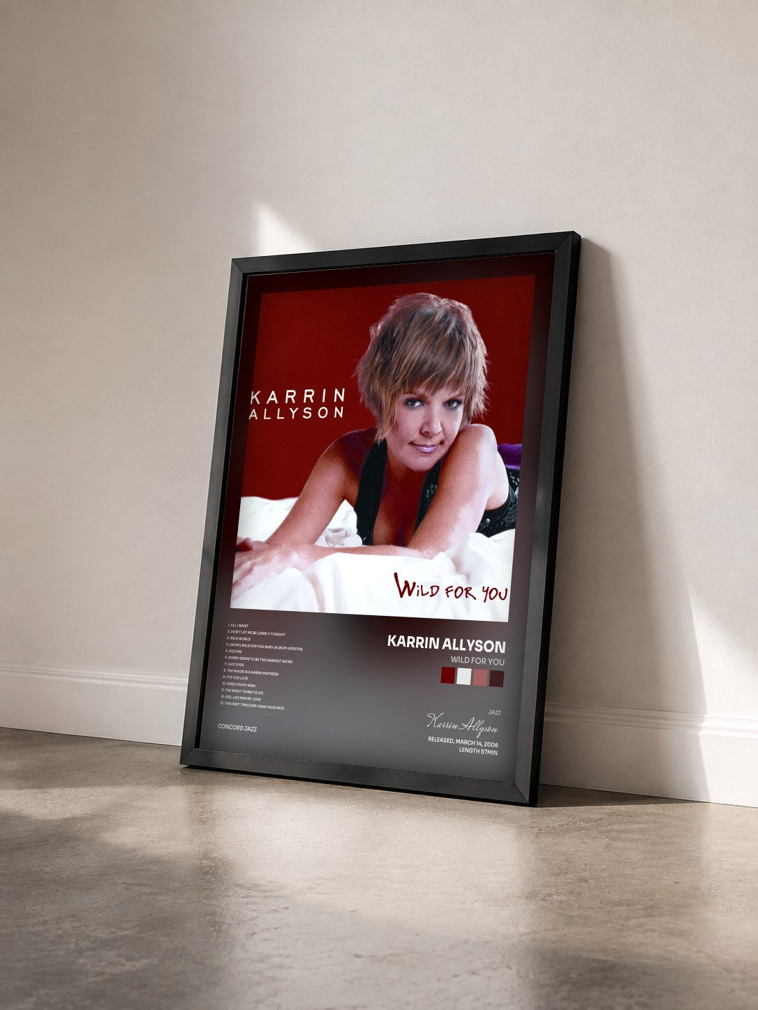 #noir Tableau de l'album Wild For You de Karrin Allyson vu de trois quarts, cadre noir