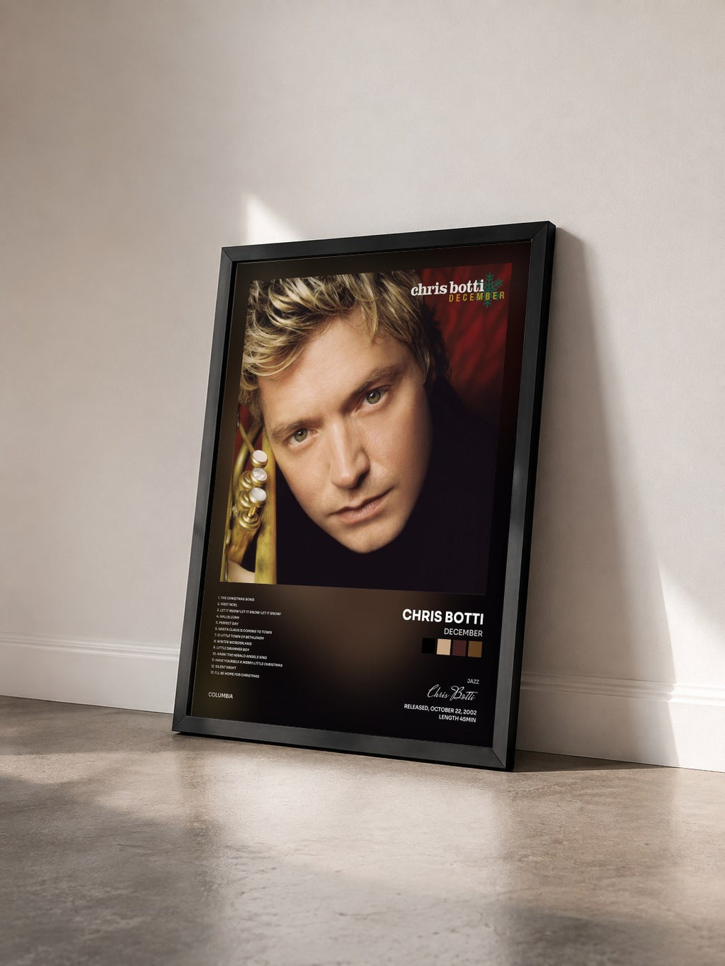 #noir Tableau de l'album December de Chris Botti vu de trois quarts, cadre noir