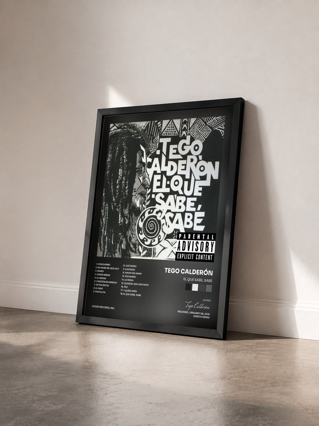 #noir Tableau de l'album El Que Sabe, Sabe de Tego Calderón vu de trois quarts, cadre noir