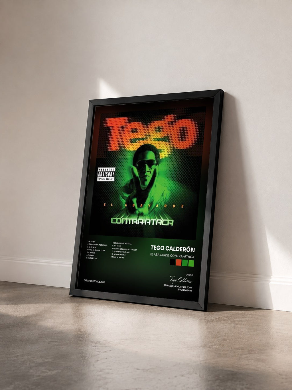 #noir Tableau de l'album El Abayarde: Contra-Ataca de Tego Calderón vu de trois quarts, cadre noir