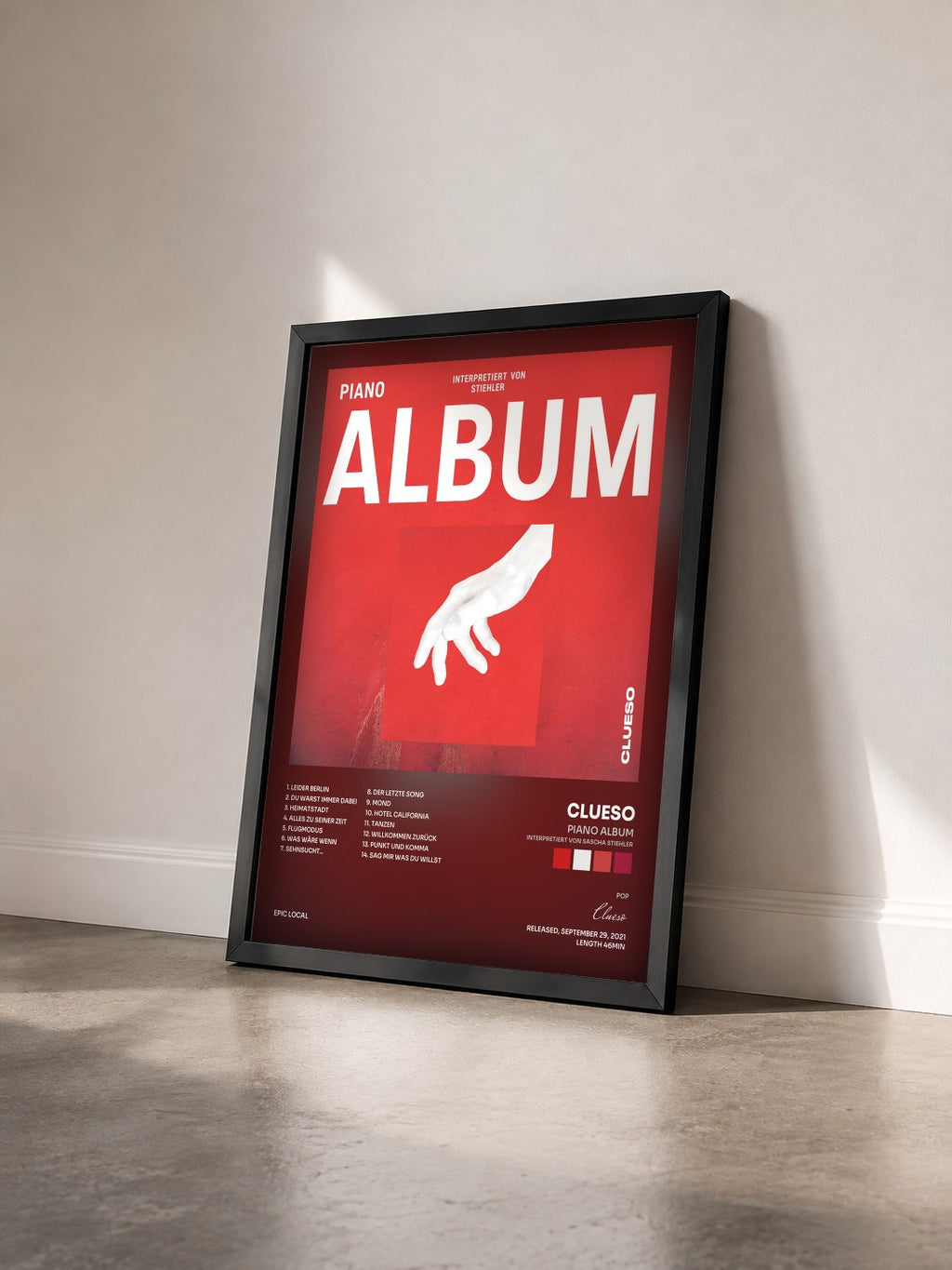 #noir Tableau de l'album Piano ALBUM (interpretiert von Sascha Stiehler) de Clueso vu de trois quarts, cadre noir