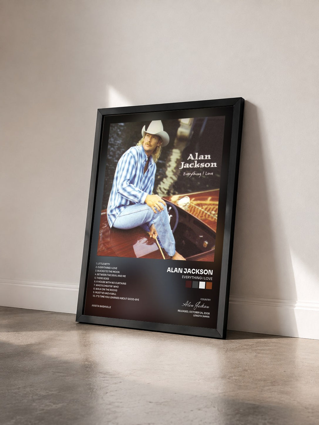#noir Tableau de l'album Everything I Love de Alan Jackson vu de trois quarts, cadre noir