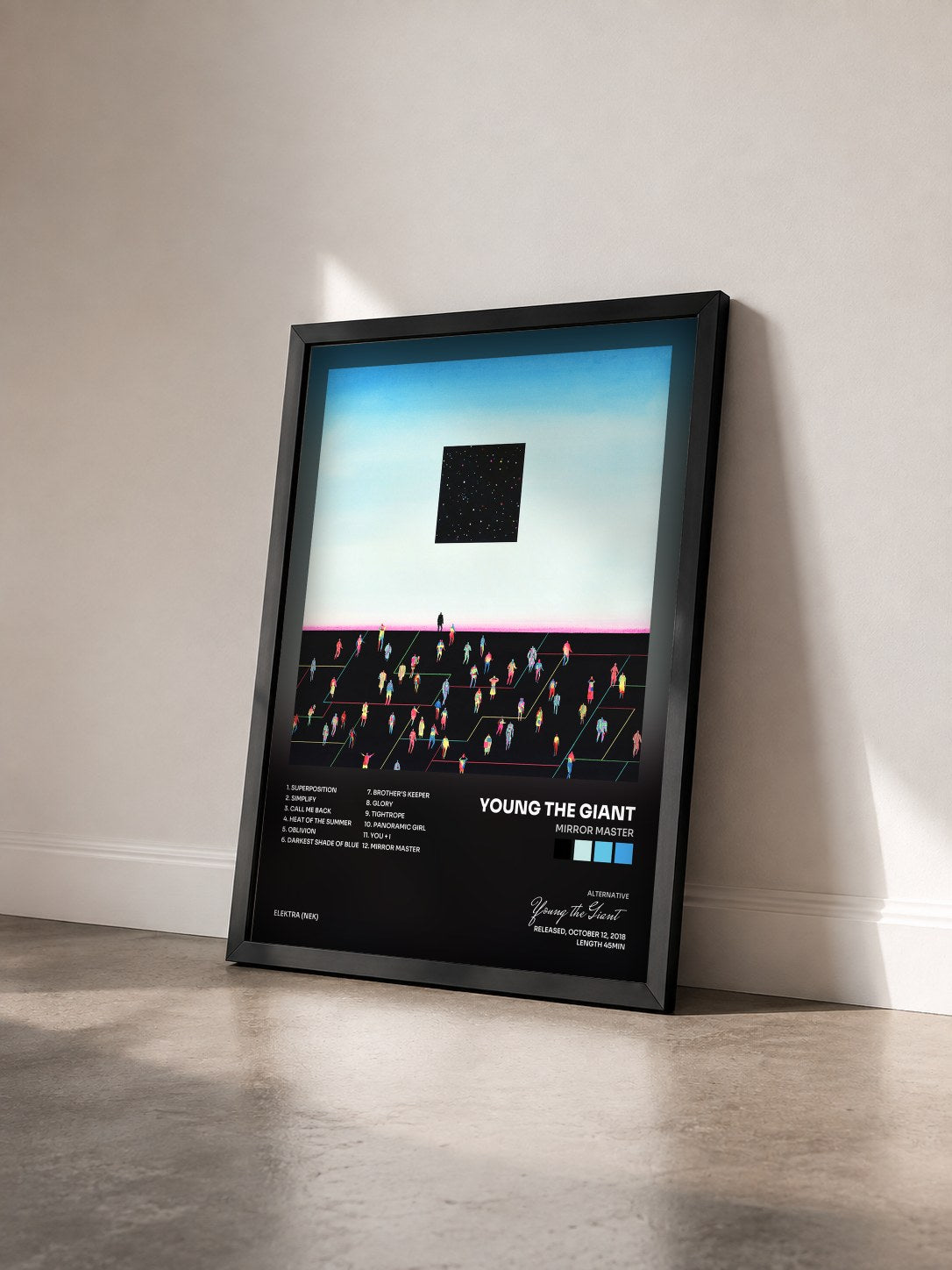 #noir Tableau de l'album Mirror Master de Young the Giant vu de trois quarts, cadre noir