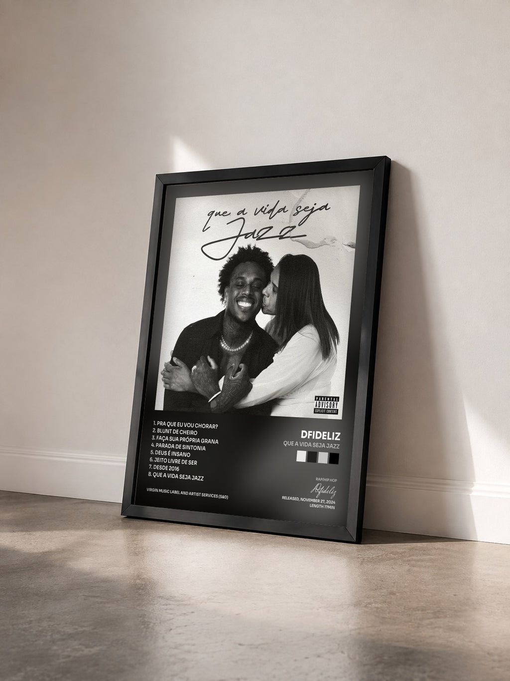 #noir Tableau de l'album Que A Vida Seja Jazz de Dfideliz vu de trois quarts, cadre noir