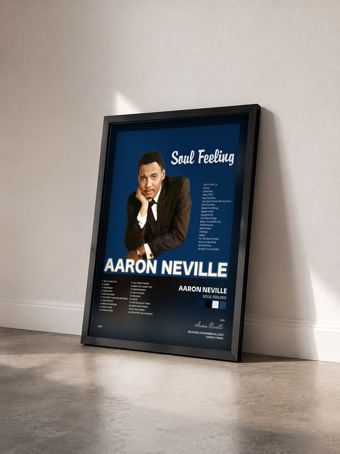 #noir Tableau de l'album Soul Feeling de Aaron Neville vu de trois quarts, cadre noir
