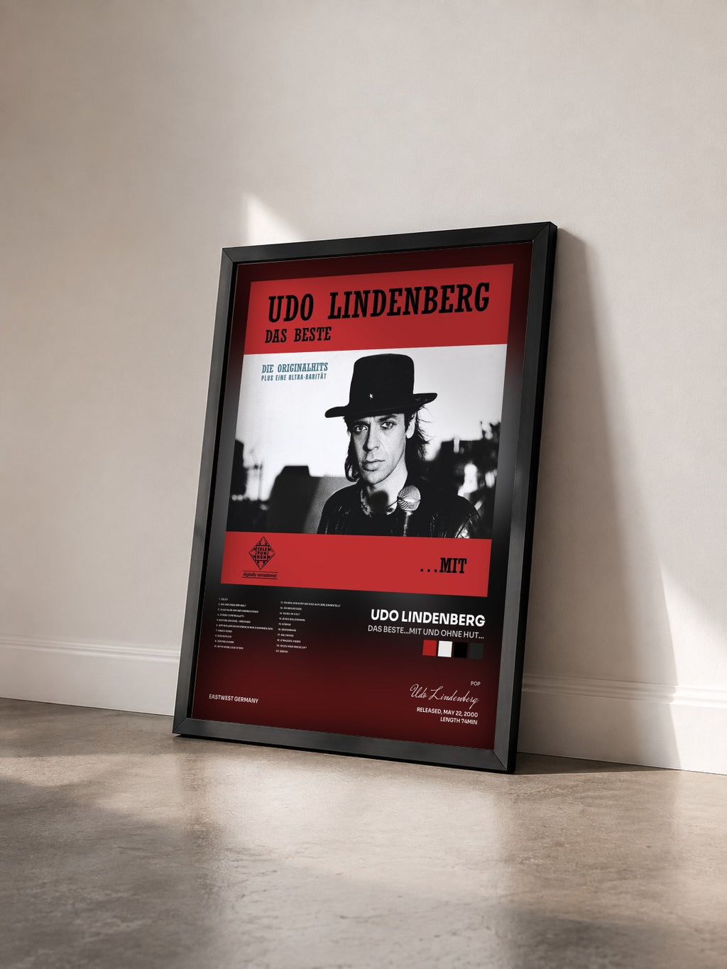 #noir Tableau de l'album Das Beste...mit und ohne Hut... de Udo Lindenberg vu de trois quarts, cadre noir