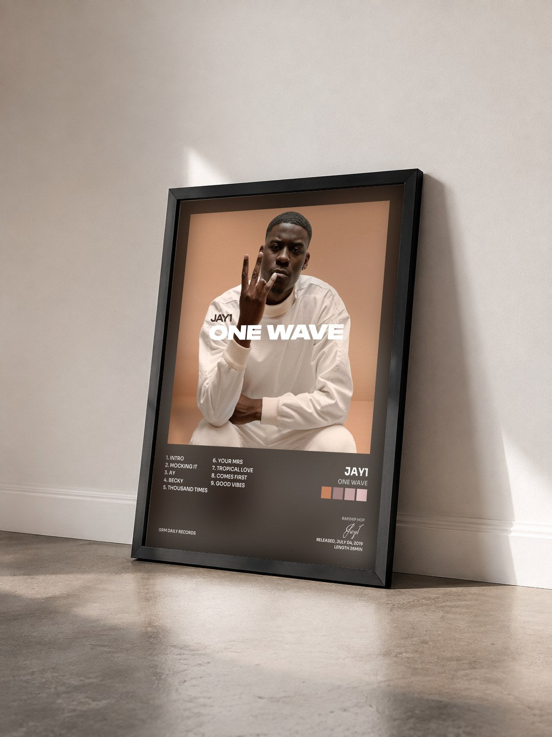 #noir Tableau de l'album One Wave de Jay1 vu de trois quarts, cadre noir