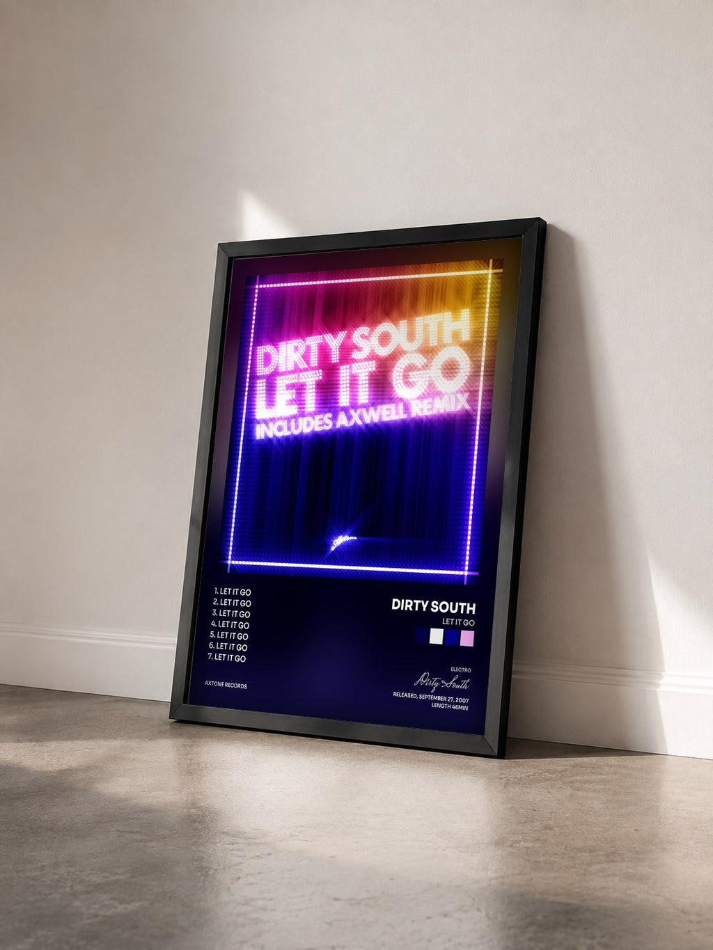 #noir Tableau de l'album Let It Go de Dirty South vu de trois quarts, cadre noir