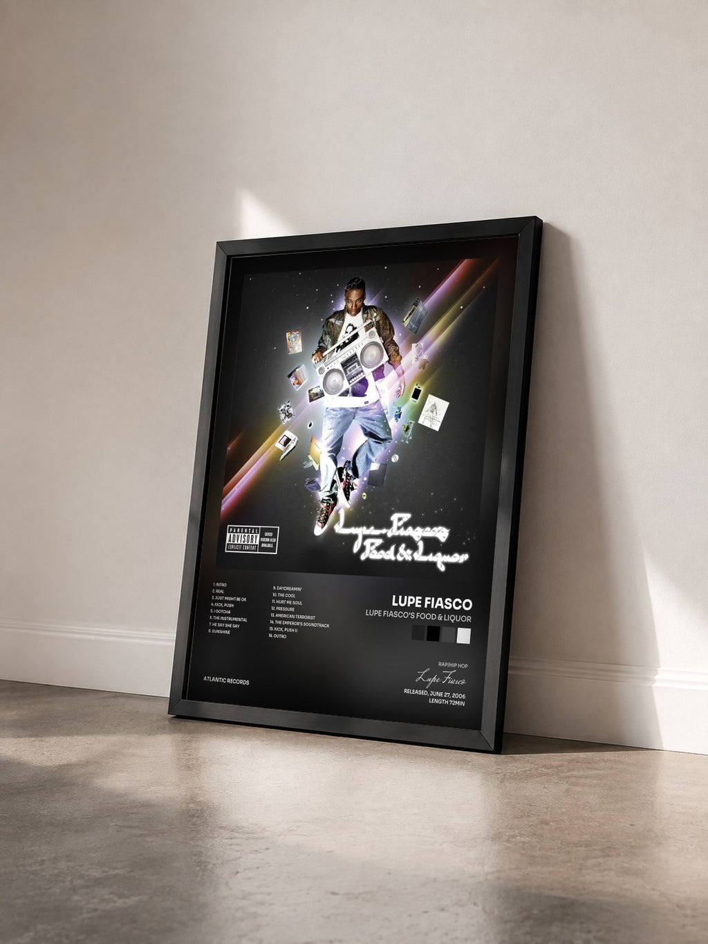 #noir Tableau de l'album Lupe Fiasco's Food & Liquor de Lupe Fiasco vu de trois quarts, cadre noir