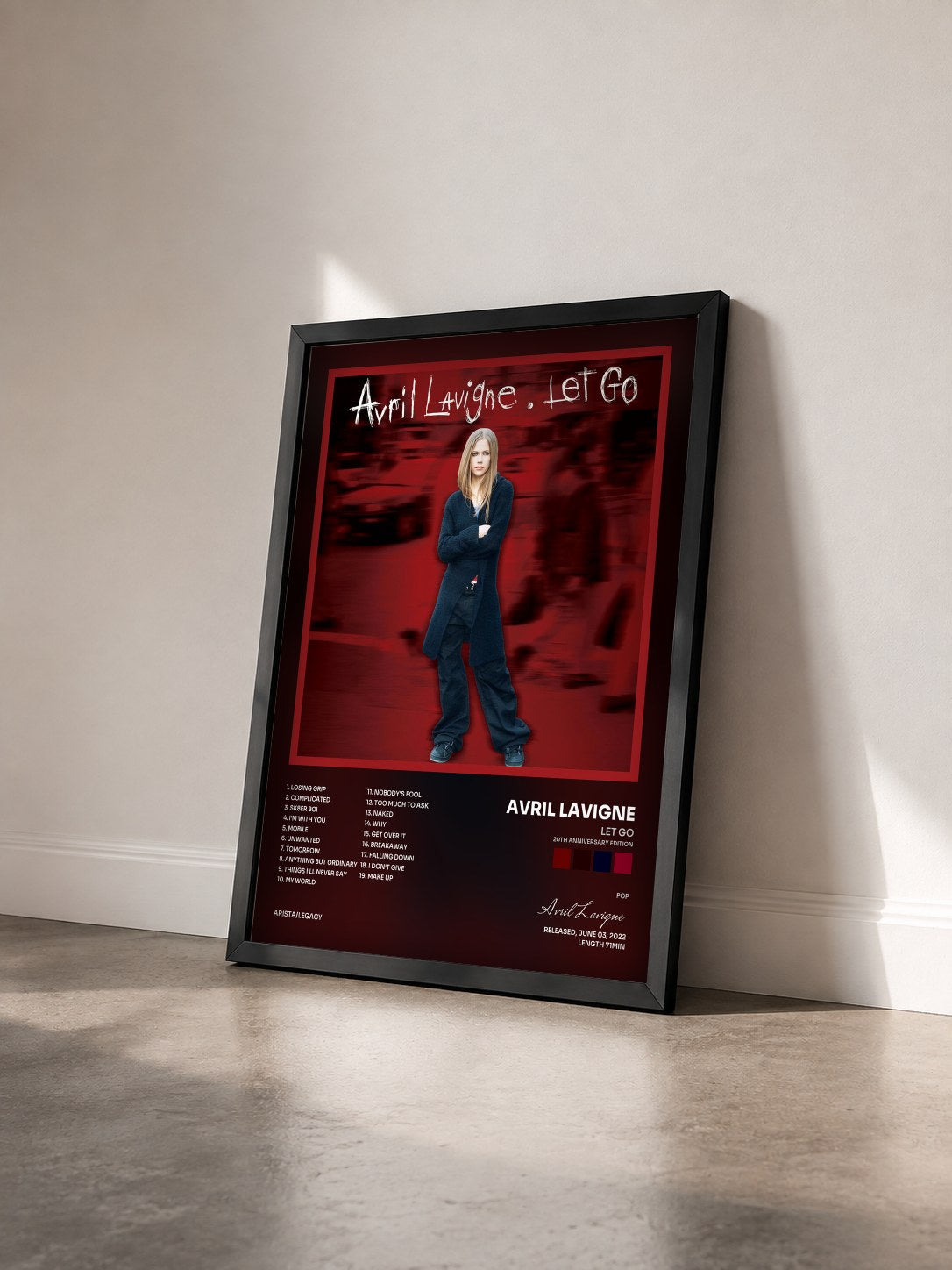 #noir Tableau de l'album Let Go (20th Anniversary Edition) de Avril Lavigne vu de trois quarts, cadre noir